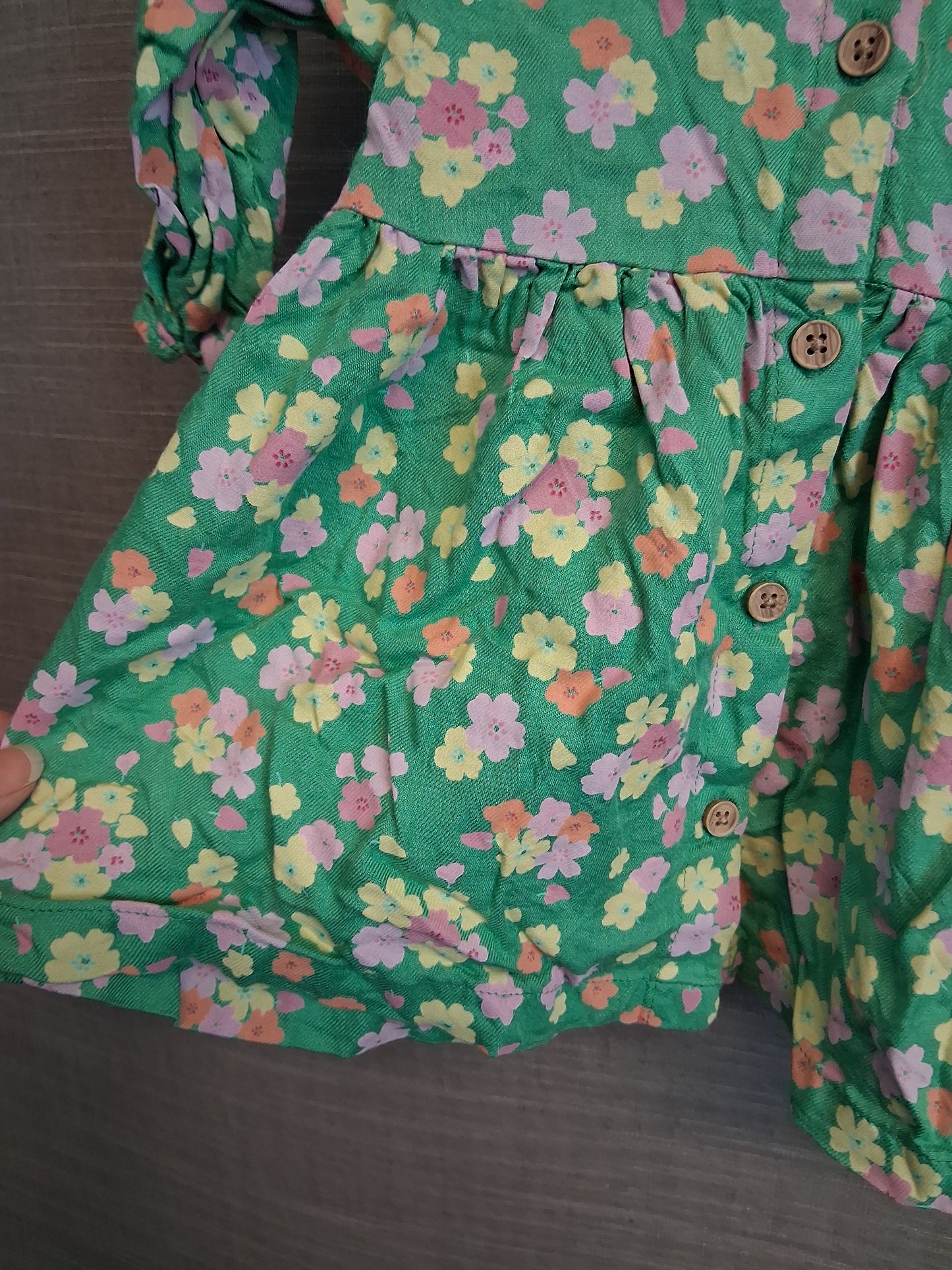 Marks and Spencer Girls Green Floral Dress Age 3-6 Months