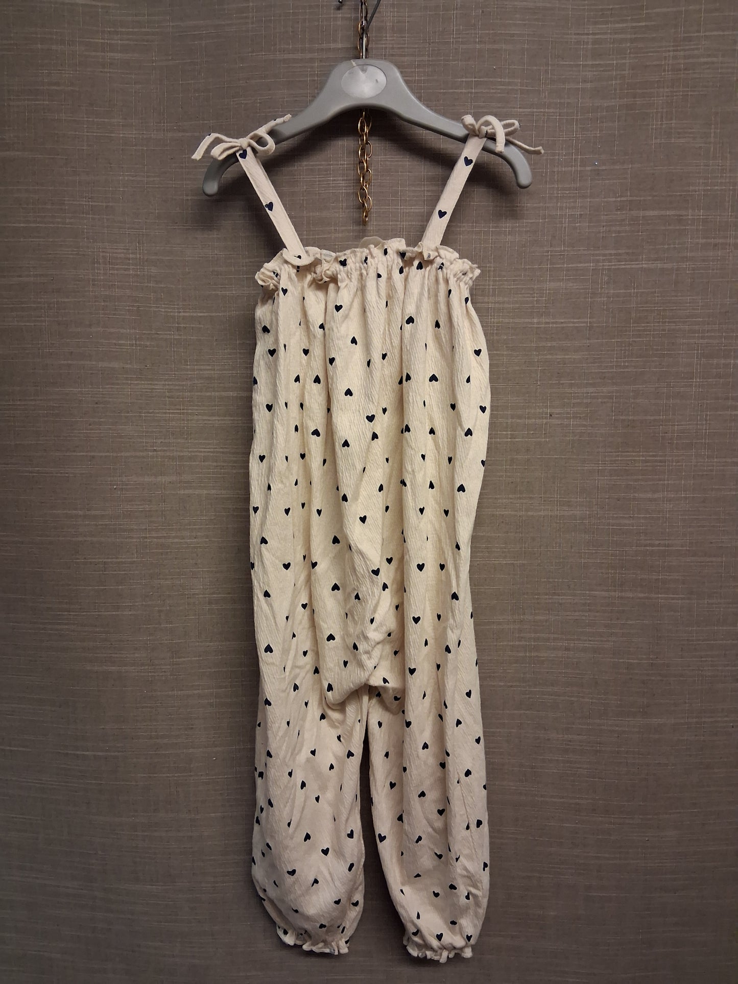 H&M Cream Love Heart Print Dungarees Jersey Age 2-3 Years
