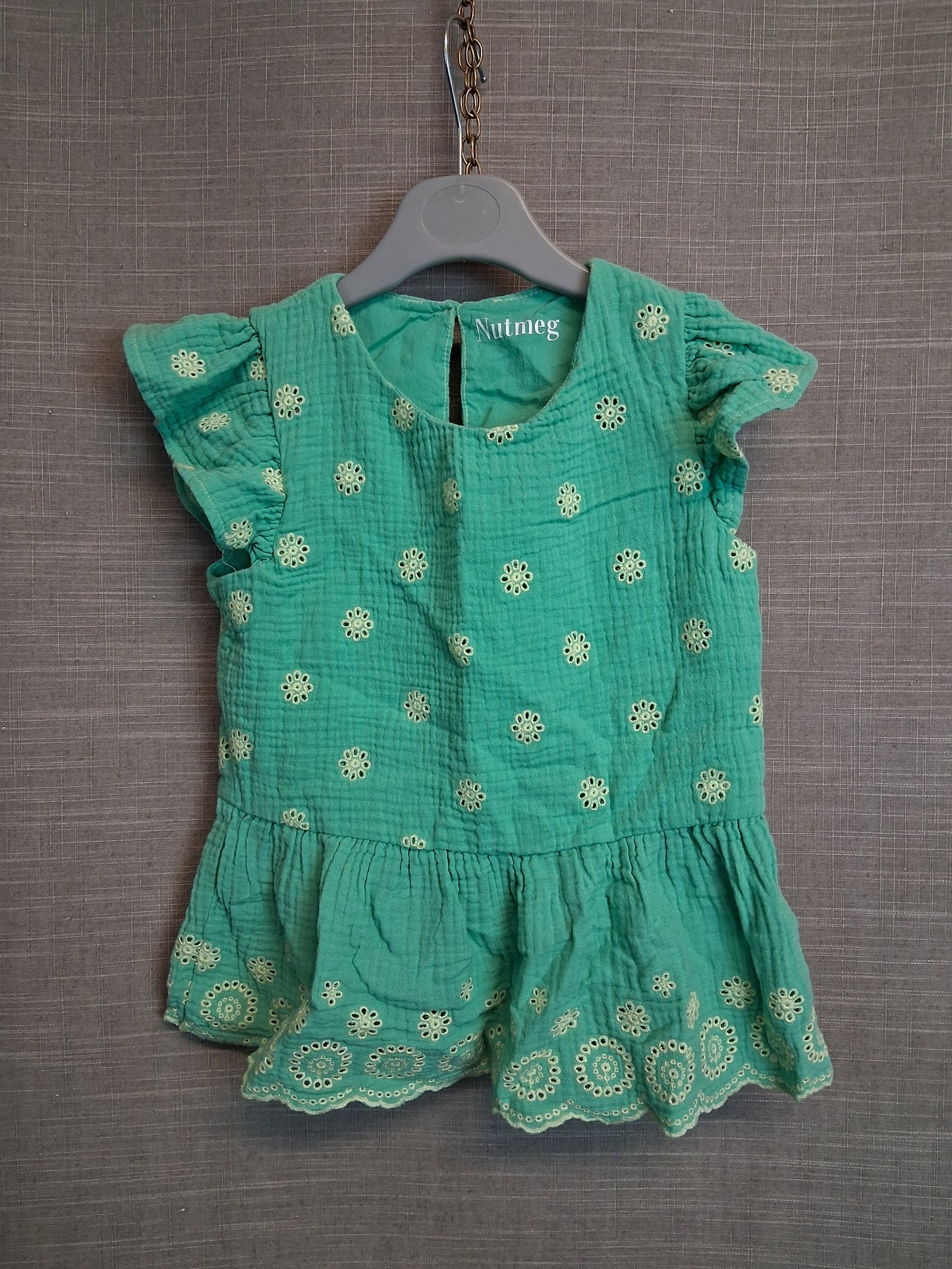 Nutmeg Girls Green Floral Peplum Top Cap Sleeve Age 6-7 Years
