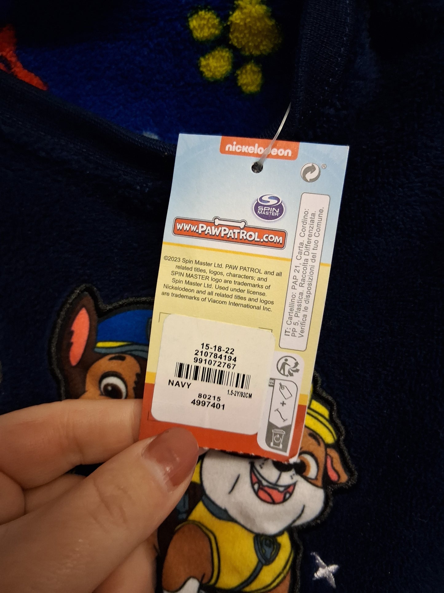 Primark Paw Patrol Boys Navy Blue Fleece Pyjama Top New Age 18-24 Months