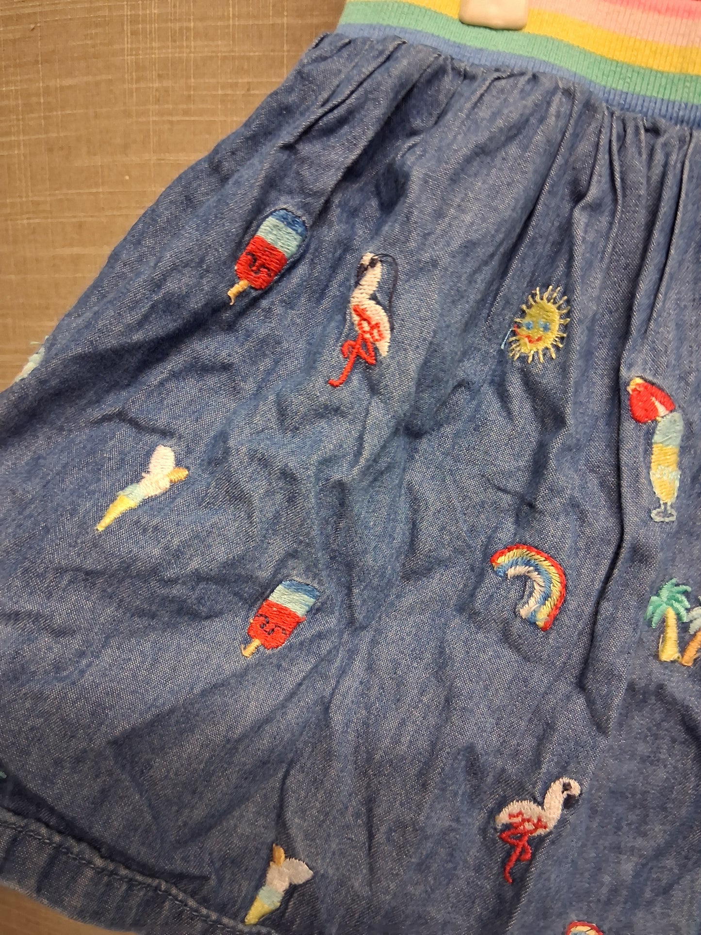 TU Girls Blue Chambray Denim A Line Skirt Summer Embroidered Motifs Age 18-24 Months