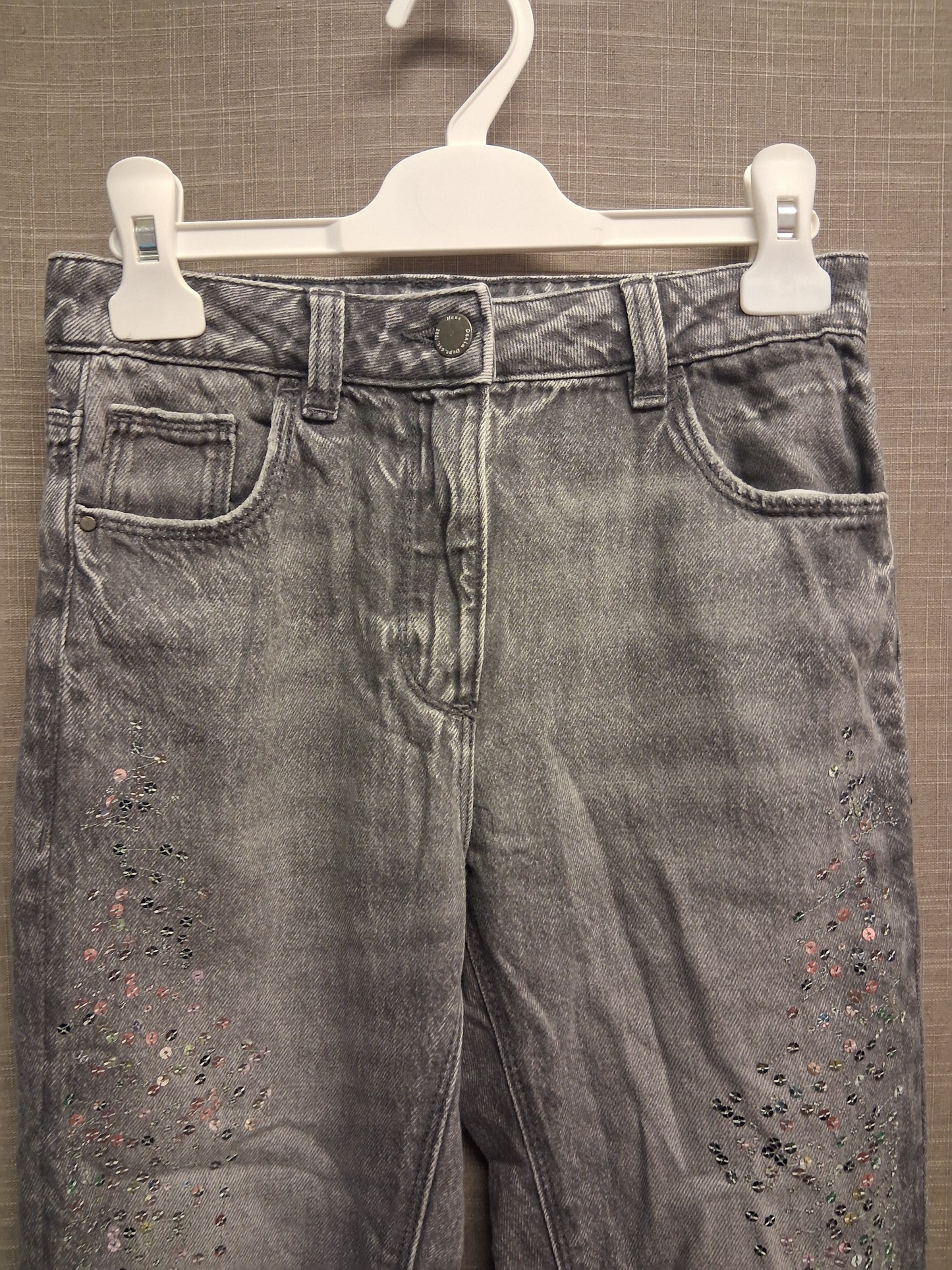 Next Jeans Girls Grey Denim Sequin Detail Age 9 Years