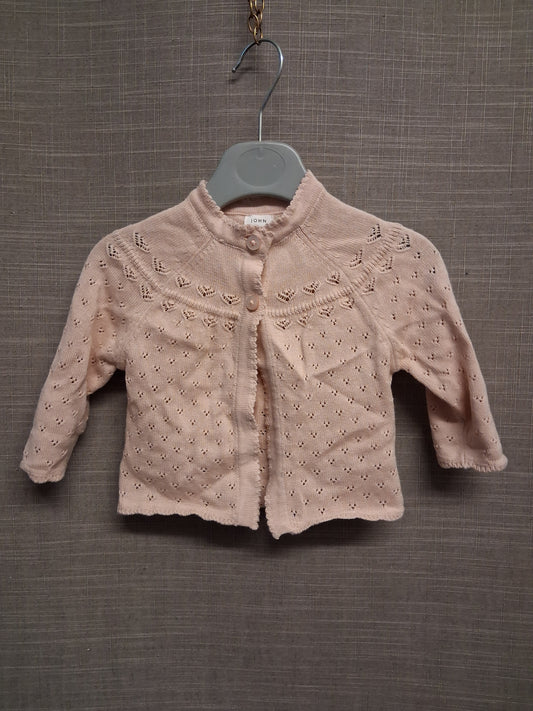 John Lewis Girls Dusky Pink Knitted 100% Organic Cotton Cardigan Age Newborn