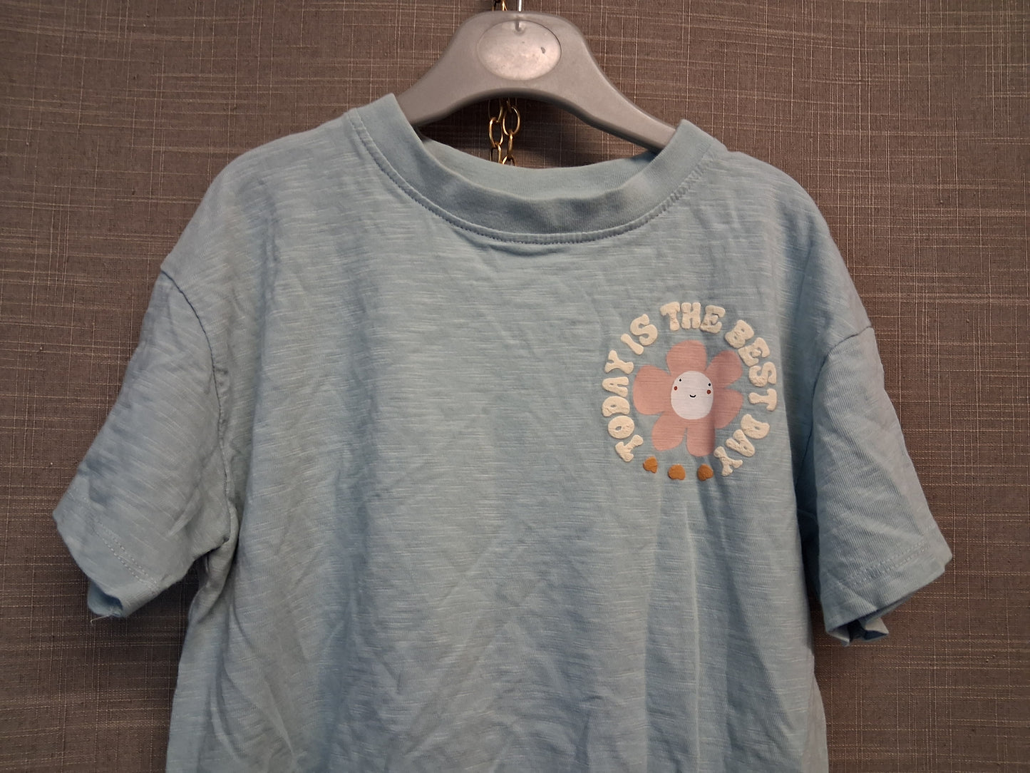 Next Girls Blue T-Shirt Short Sleeve Graphic Print on Back Age 5-6 Years