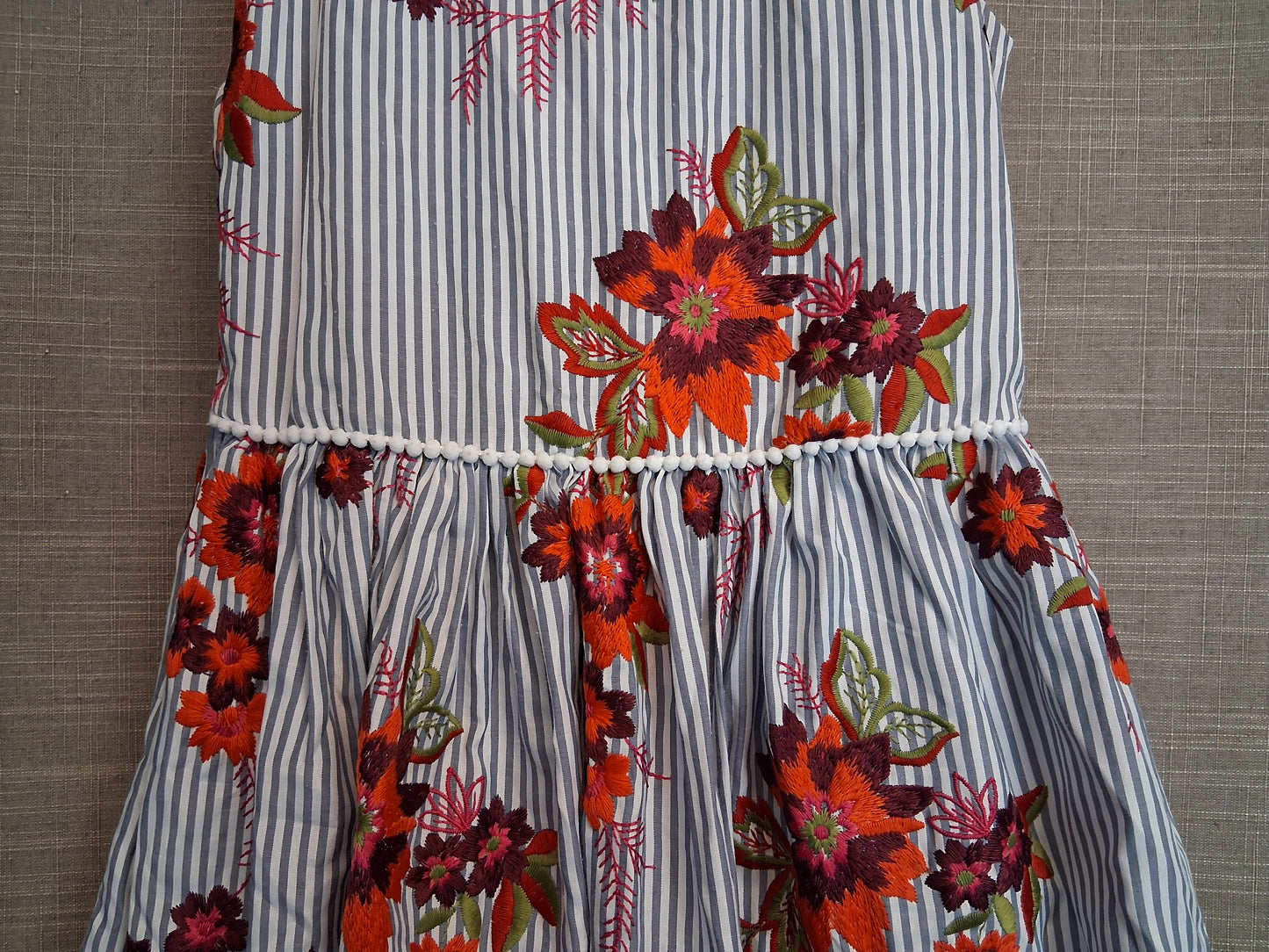 Next Girls Stripe Embroidered Floral Sleeveless Dress Age 9 Years