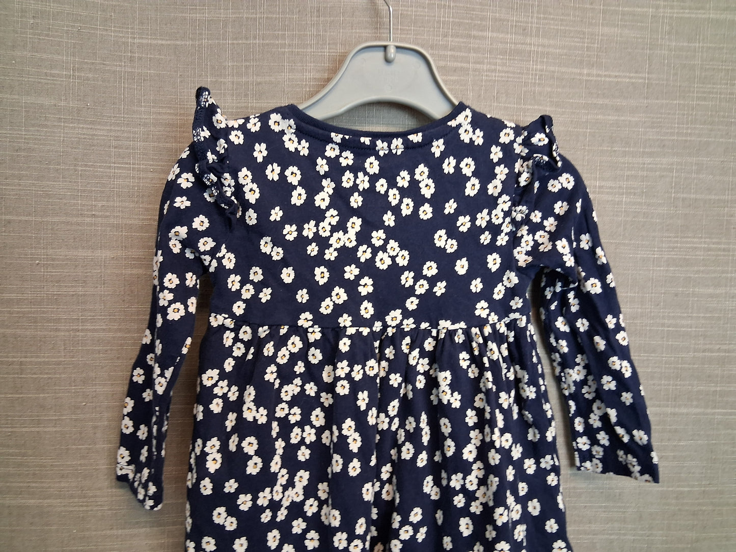 F&F Girls Blue Floral Jersey Long Sleeve Dress Age 12-18 Months
