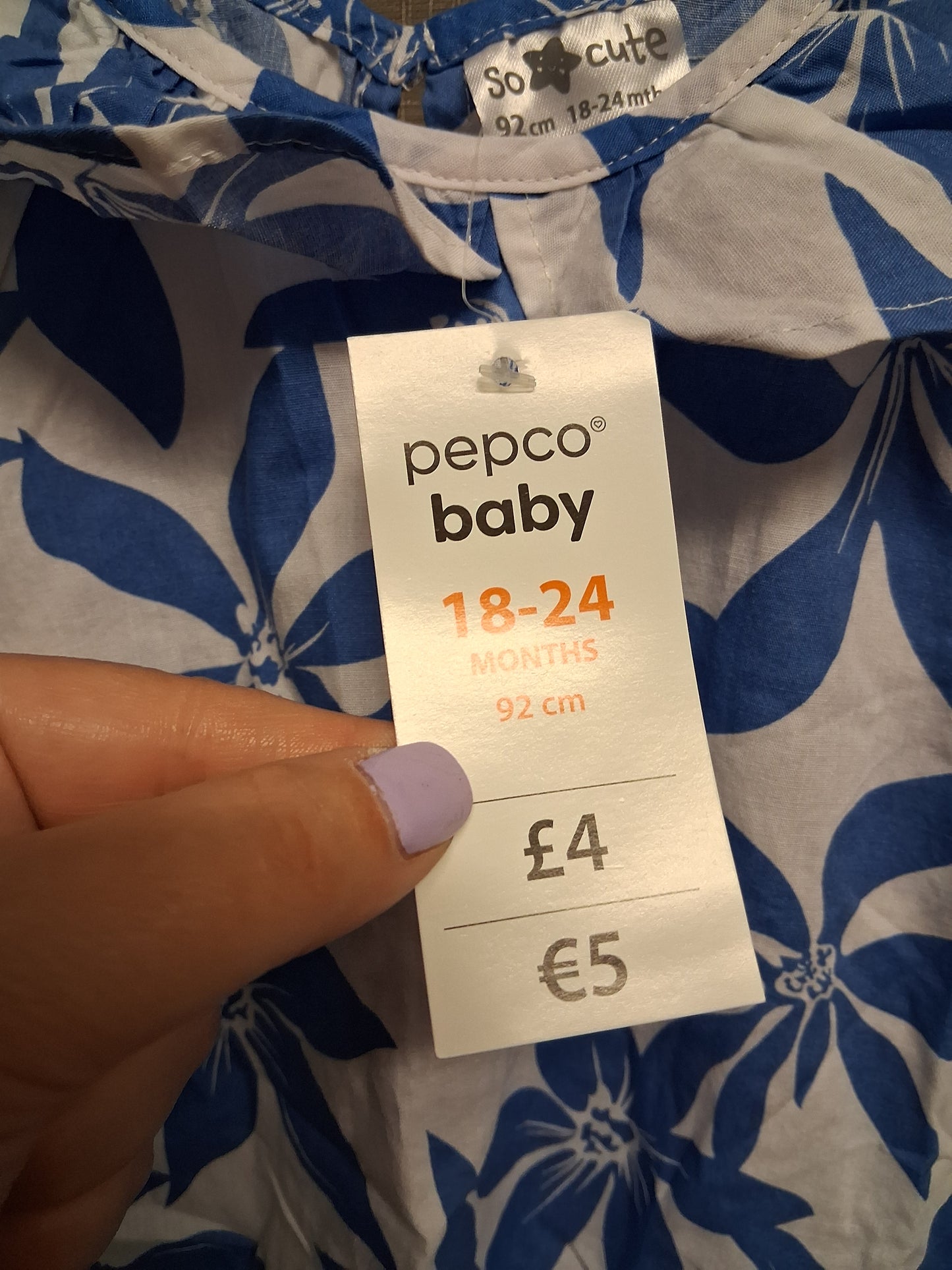 Pepco Baby Blue White Floral Dress Sleeveless Age 18-24 Months New
