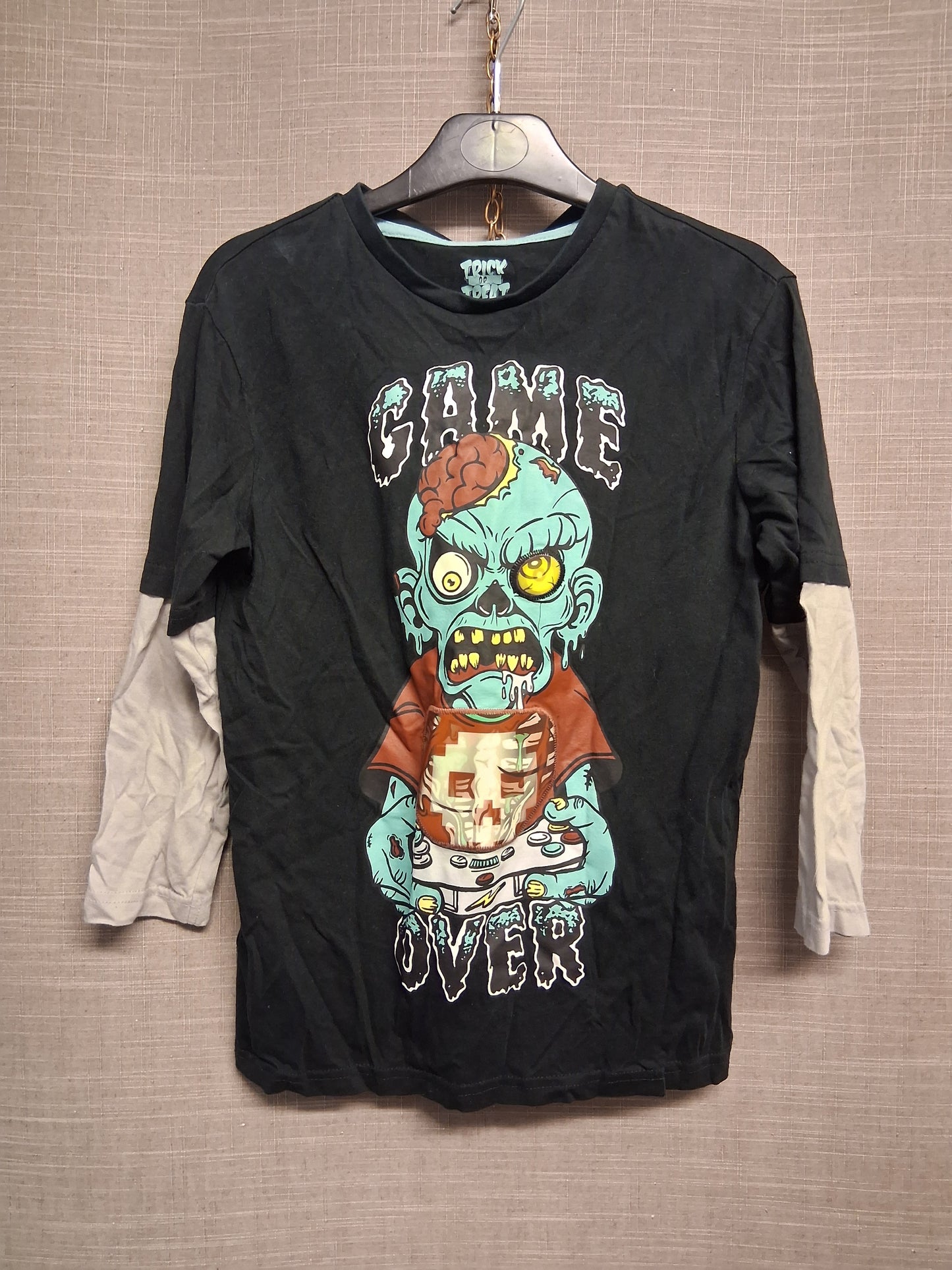 F&F Boys Zombie Halloween Long Sleeve T-Shirt Black Grey Age 7-8 Years