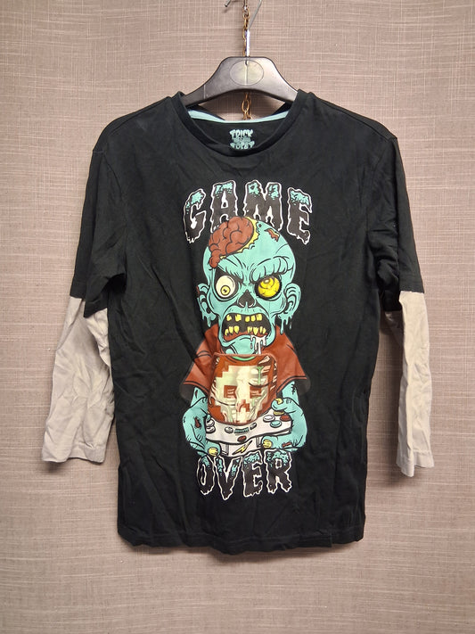F&F Boys Zombie Halloween Long Sleeve T-Shirt Black Grey Age 7-8 Years