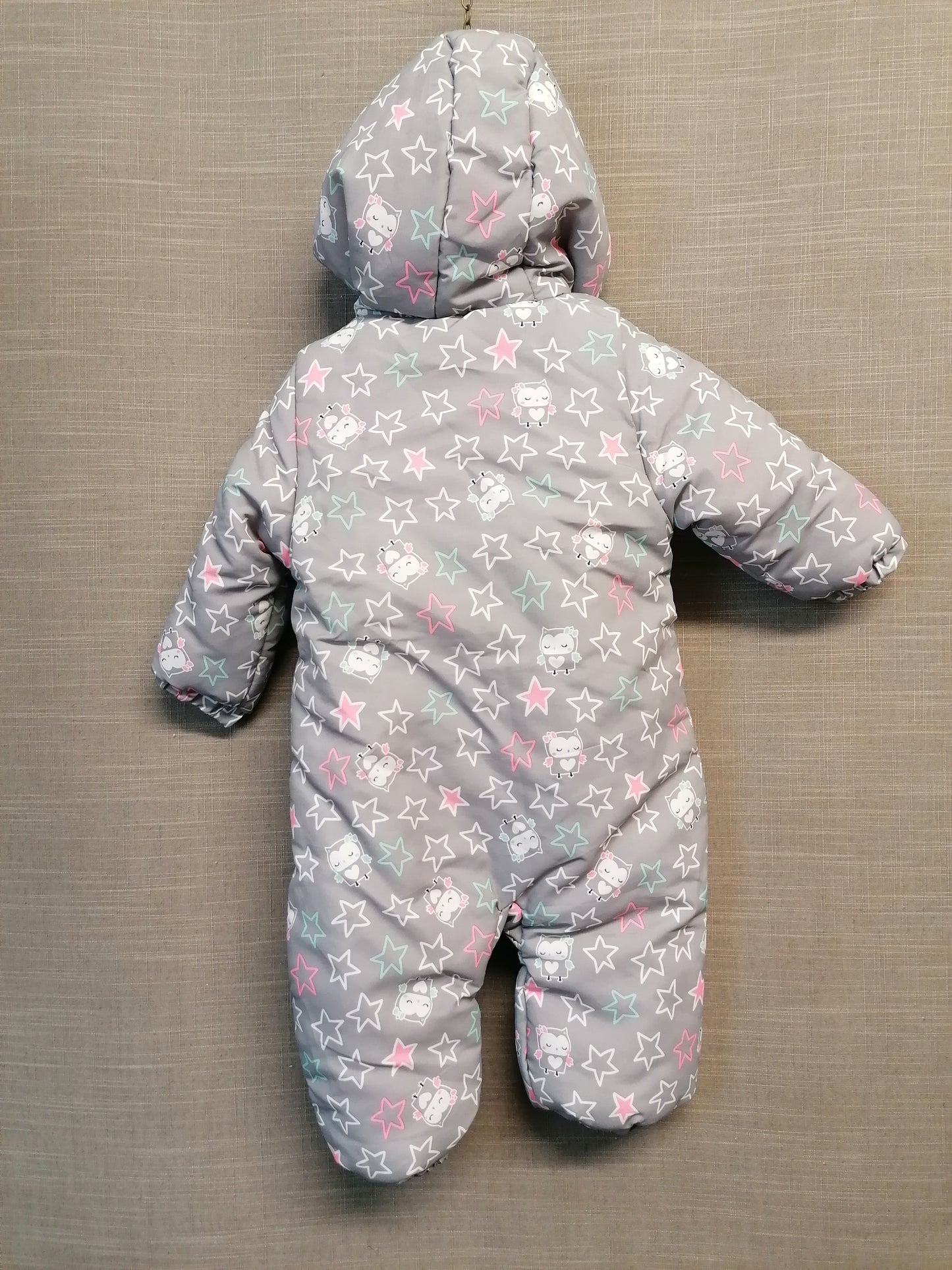 Pep&Co Girls Snowsuit Age 9-12 Months Grey Owl Print Padded Hooded