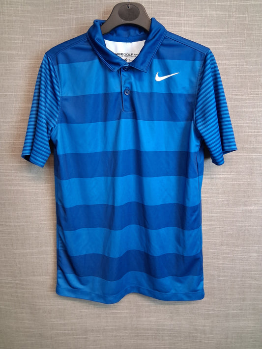 Nike Boys Golfing T-Shirt Blue Striped Short Sleeve Age 10-12 Years