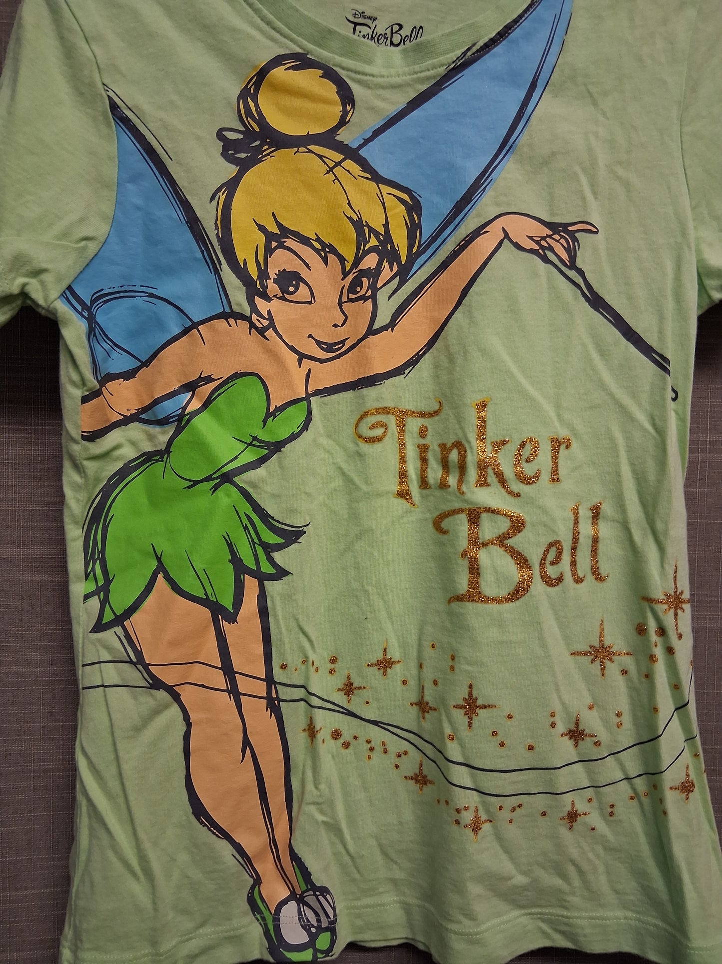 Primark Disney Girls Tinkerbell T-Shirt Green Short Sleeve Age 9-10 years