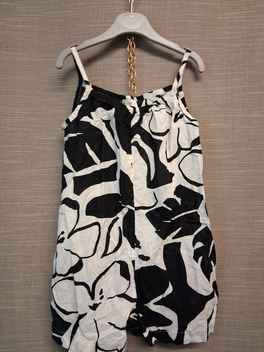 F&F Black White Floral Playsuit 100% Cotton Sleeveless Age 6-7 Years