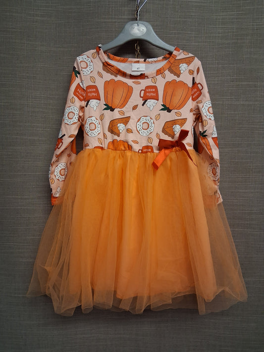 Shein Halloween Autumn Dress Tutu Skirt Long Sleeve Orange Age 4 Years