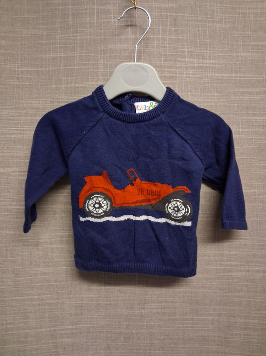 Lily & Jack Boys Blue Knitted Sweater Jumper Car Motif Age 3-6 Months