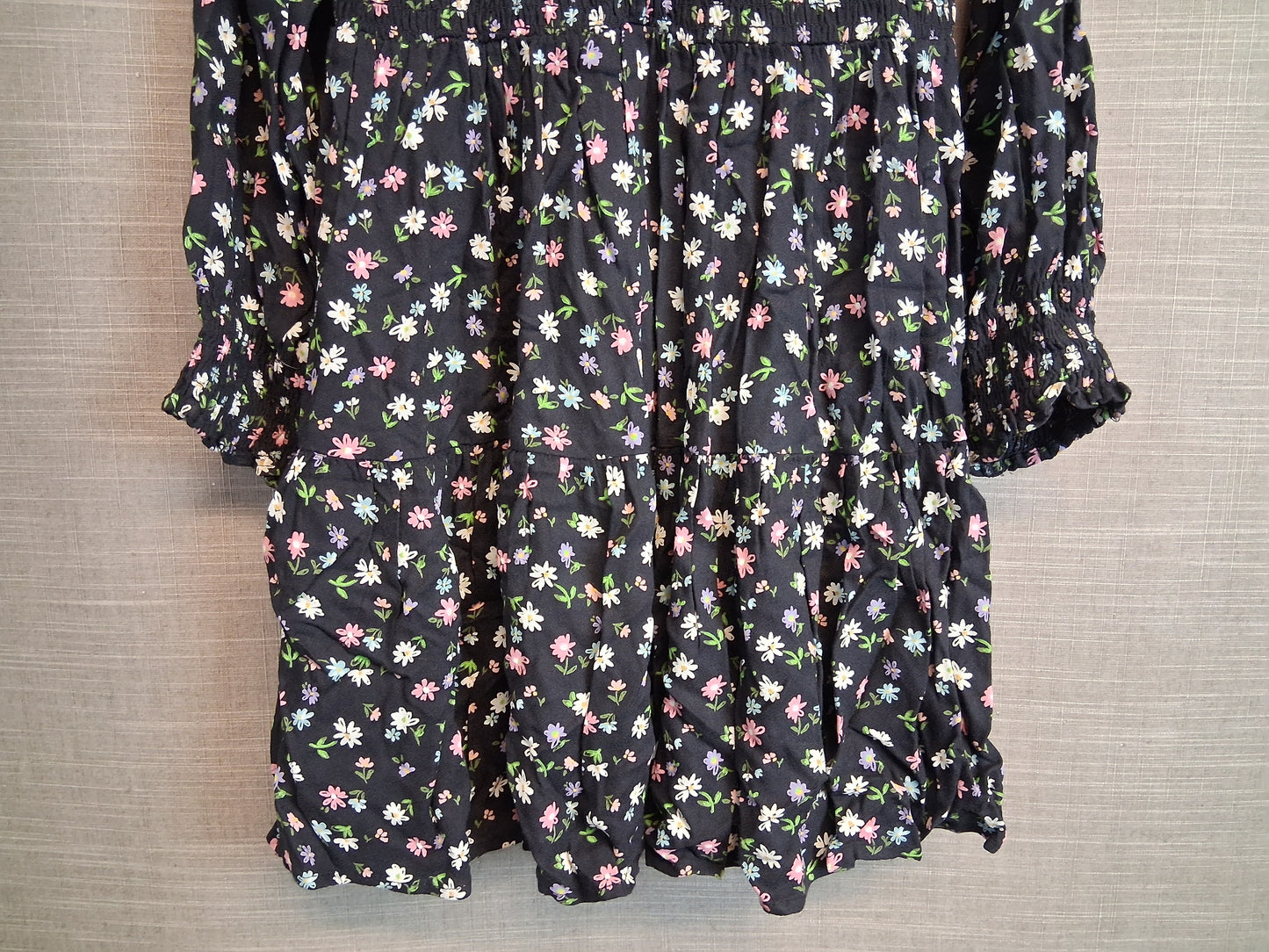 Marks and Spencer Girls Black Floral Long Sleeve Dress Age 10-11 Years