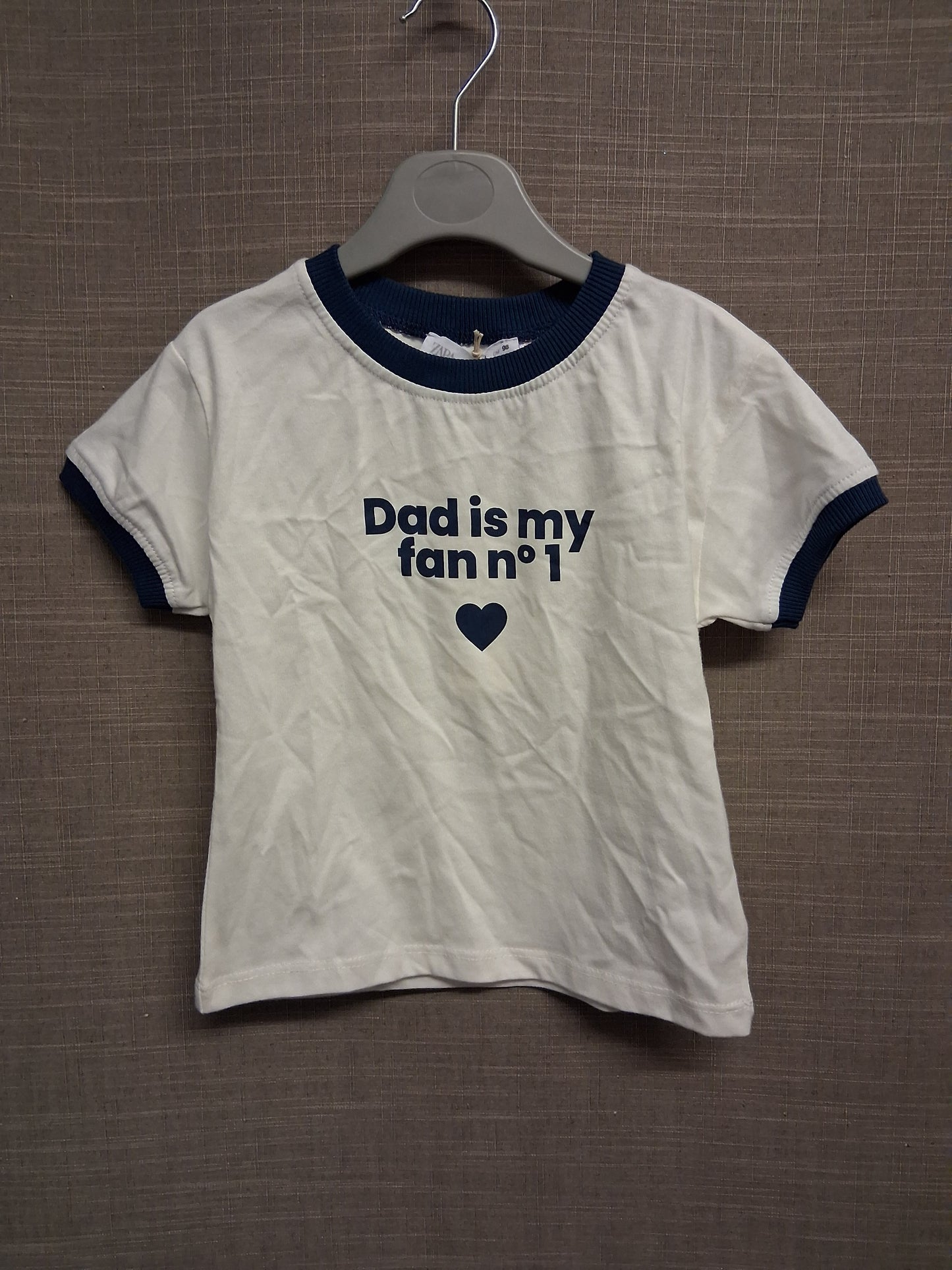 Zara Girls "Dad is my Fan No 1" White T-Shirt Age 3 years New