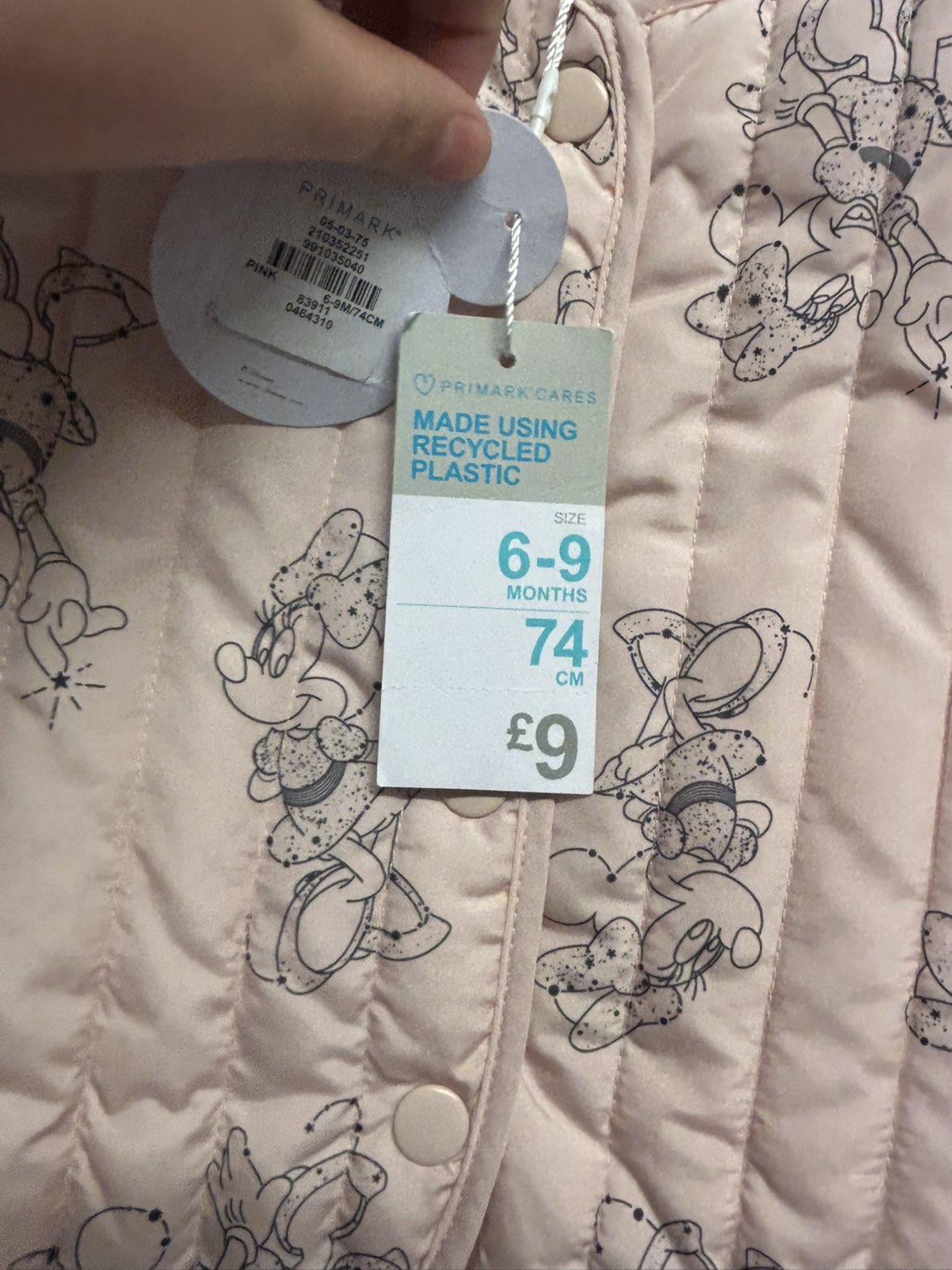 Primark Disney Minnie Mouse Pink Bodywarmer Gilet Age 6-9 Months Brand New