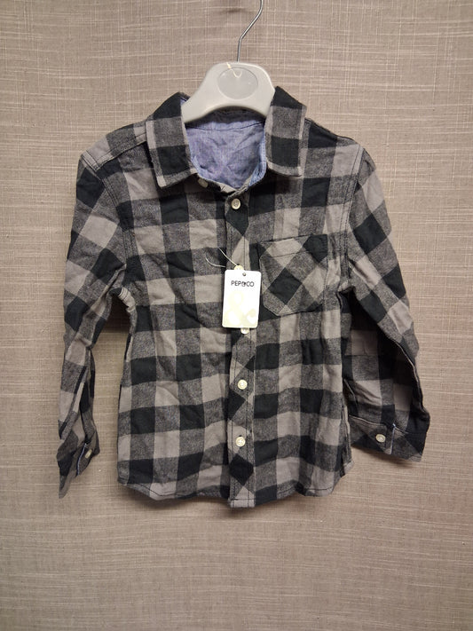 Pep&Co Boys Black White Check Long Sleeve Shirt Age 3-4 Years New