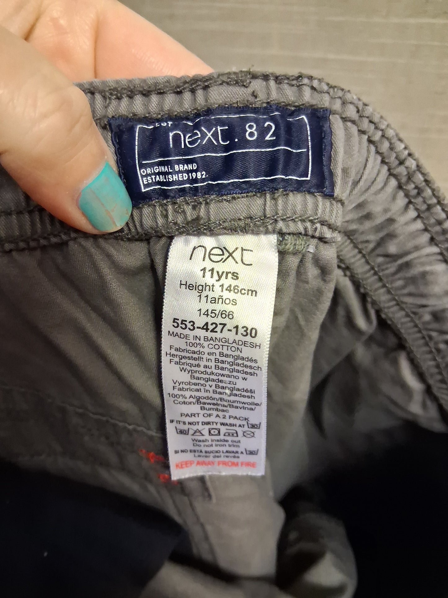 Next Boys Grey Chino Short Age 11 Years Elastic Waist