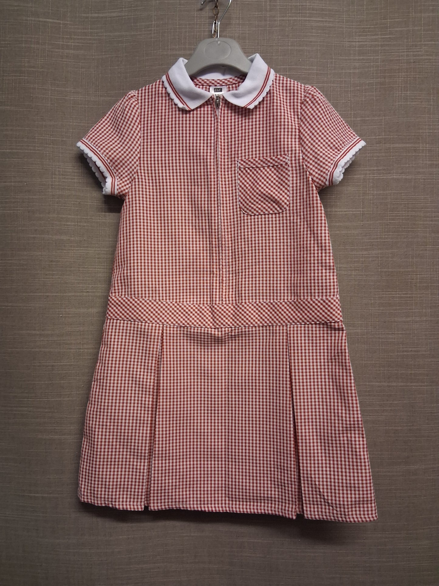 F&F Girls Red Gingham School Dress Zipper Age 5-6 Years NWOTS