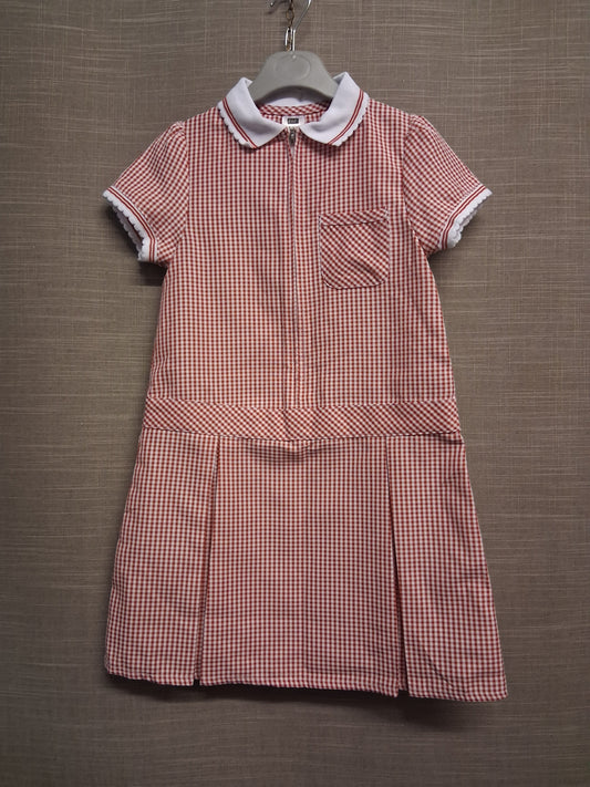 F&F Girls Red Gingham School Dress Zipper Age 5-6 Years NWOTS
