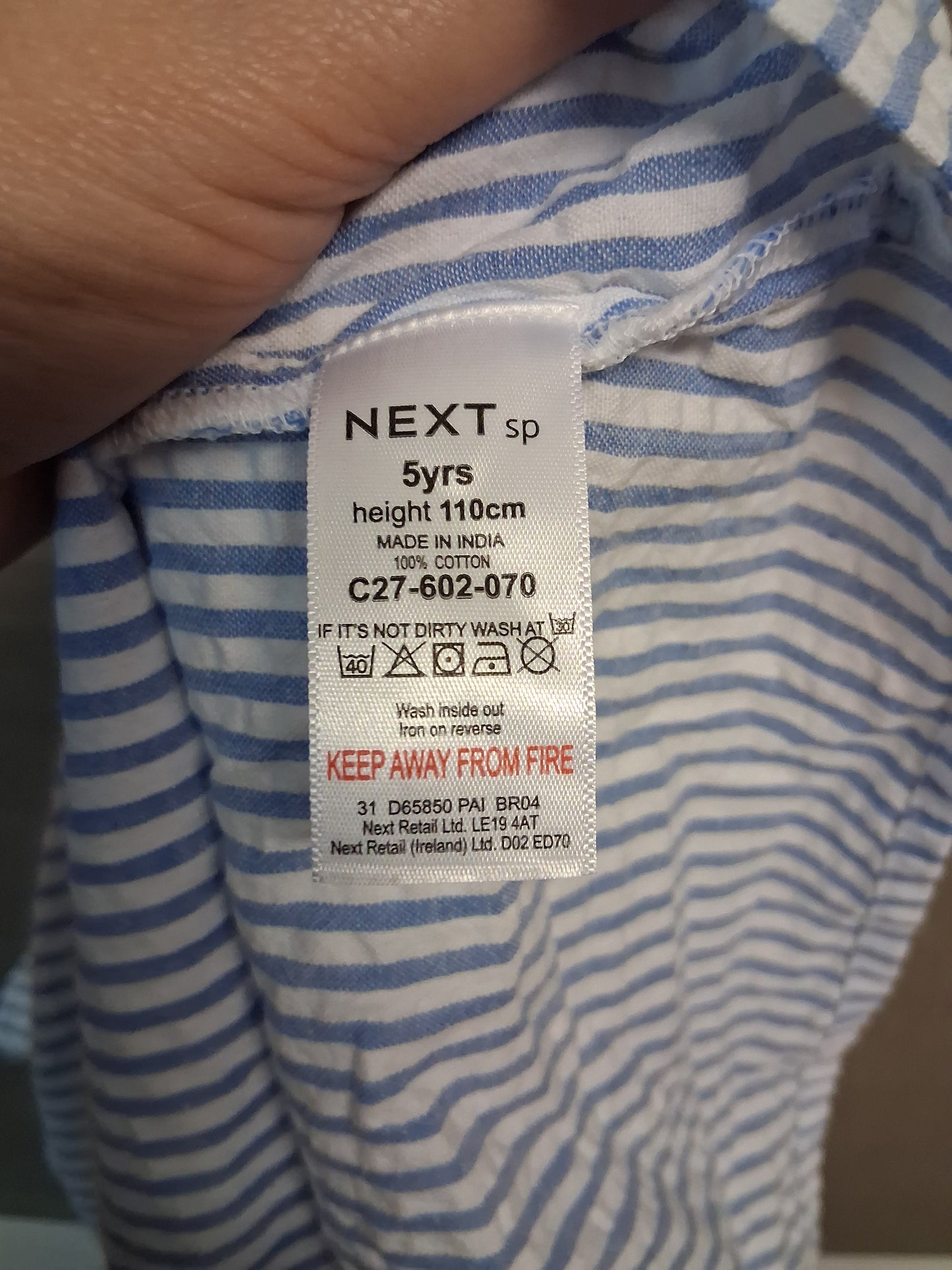Next Girls Off the Shoulder Top Blue White Striped Ruffle Age 5-6  Years