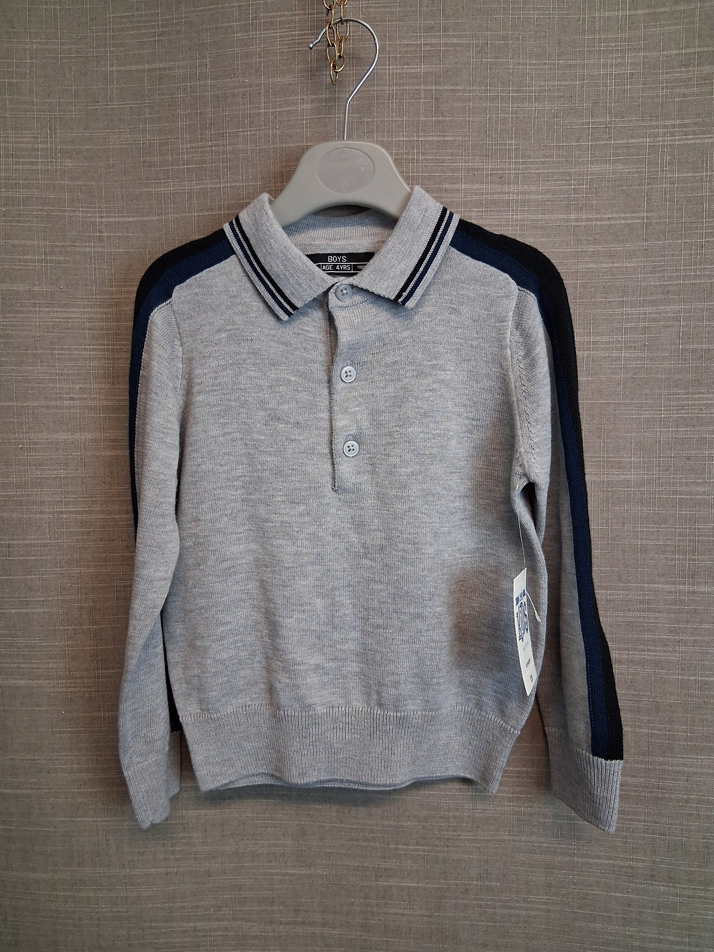 Matalan Boys Grey Knitted Polo Sweater Age 4 Years New