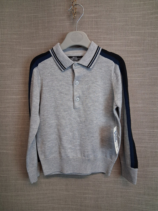 Matalan Boys Grey Knitted Polo Sweater Age 4 Years New