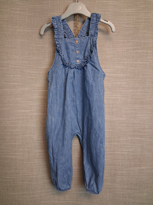 Next Girls Blue Chambray Denim Dungarees Age 12-18 Months Lined