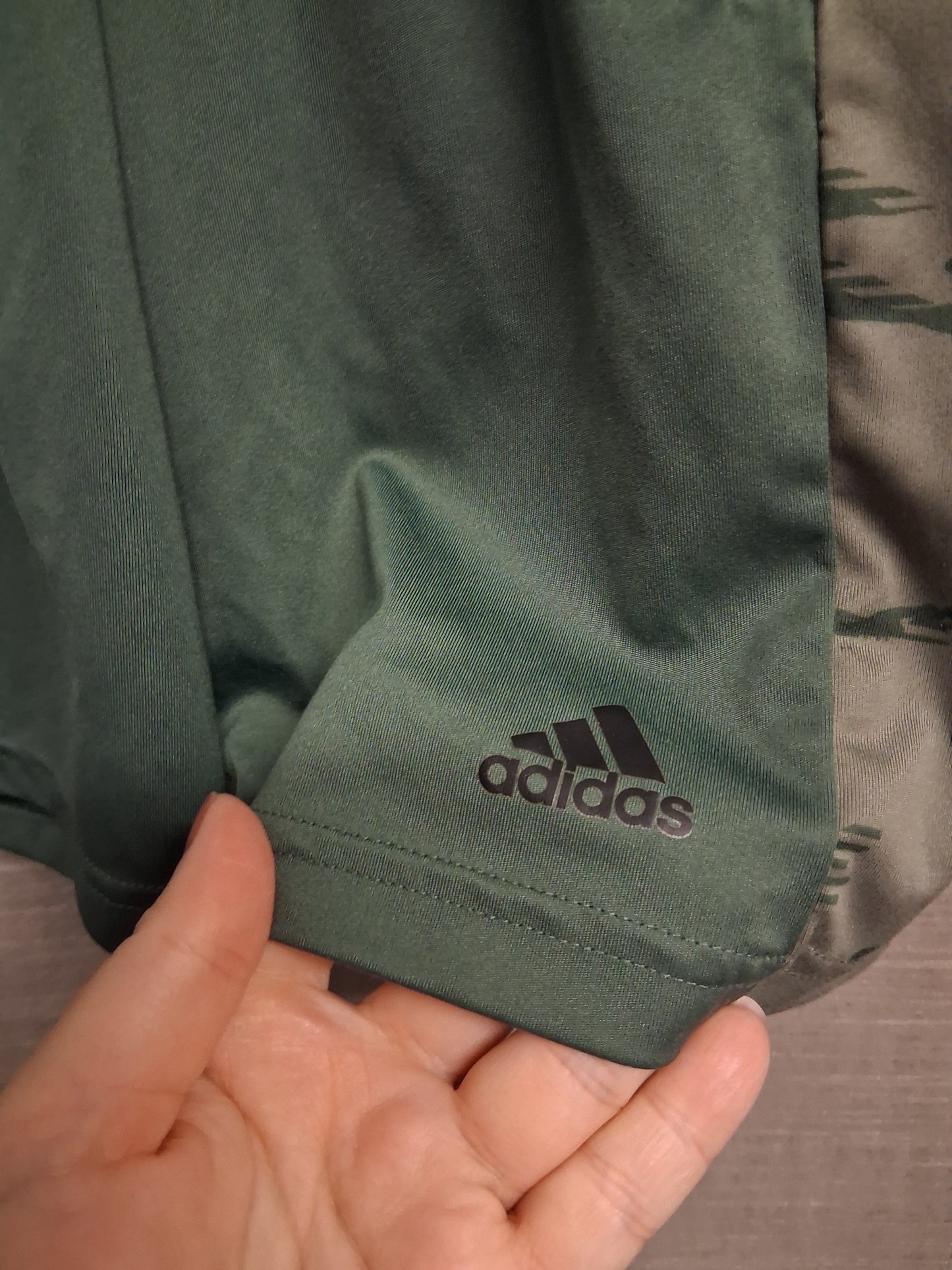 Adidas Khaki Green Shorts Satin Pockets Elastic Waist Age 9-10 Years