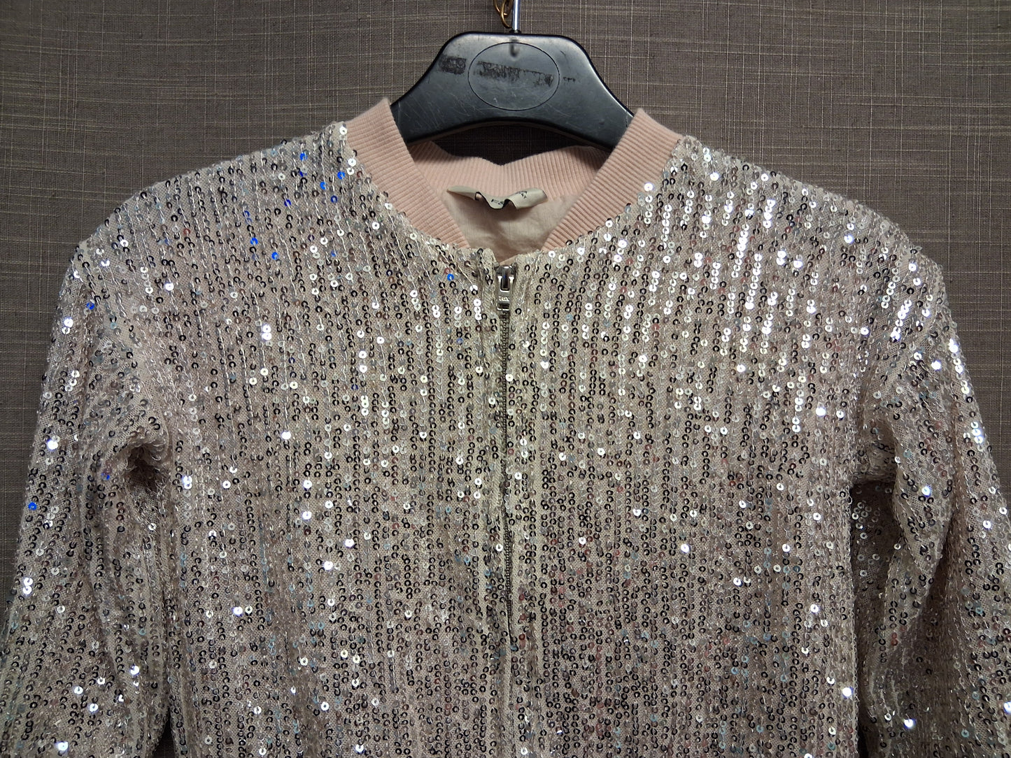 F&F Girls Rose Gold Sequin Bomber Jacket Age 3-4 Years