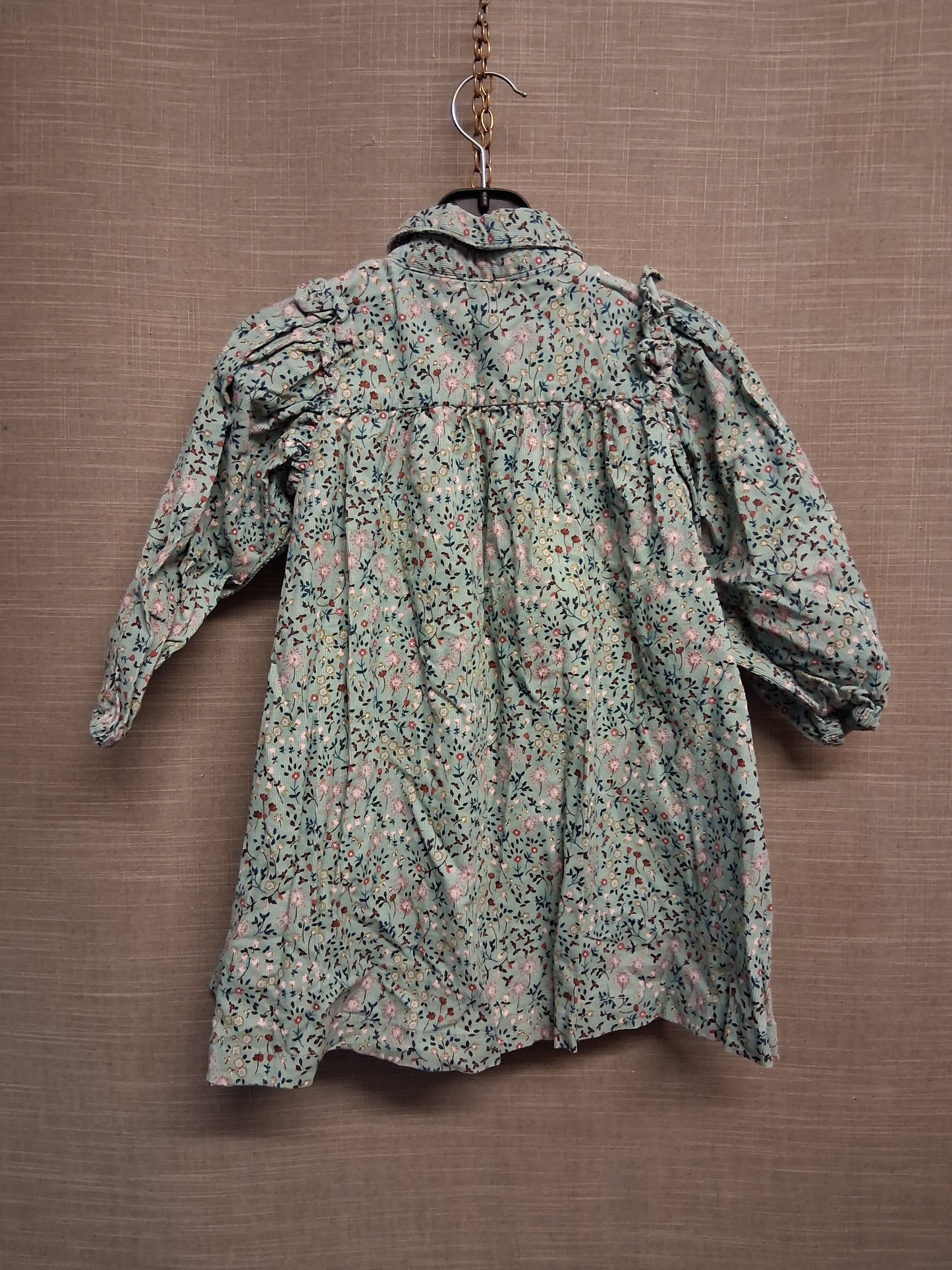Next Girls Green Floral Corduroy Long Sleeve Shirt Dress Age 3-4 Years