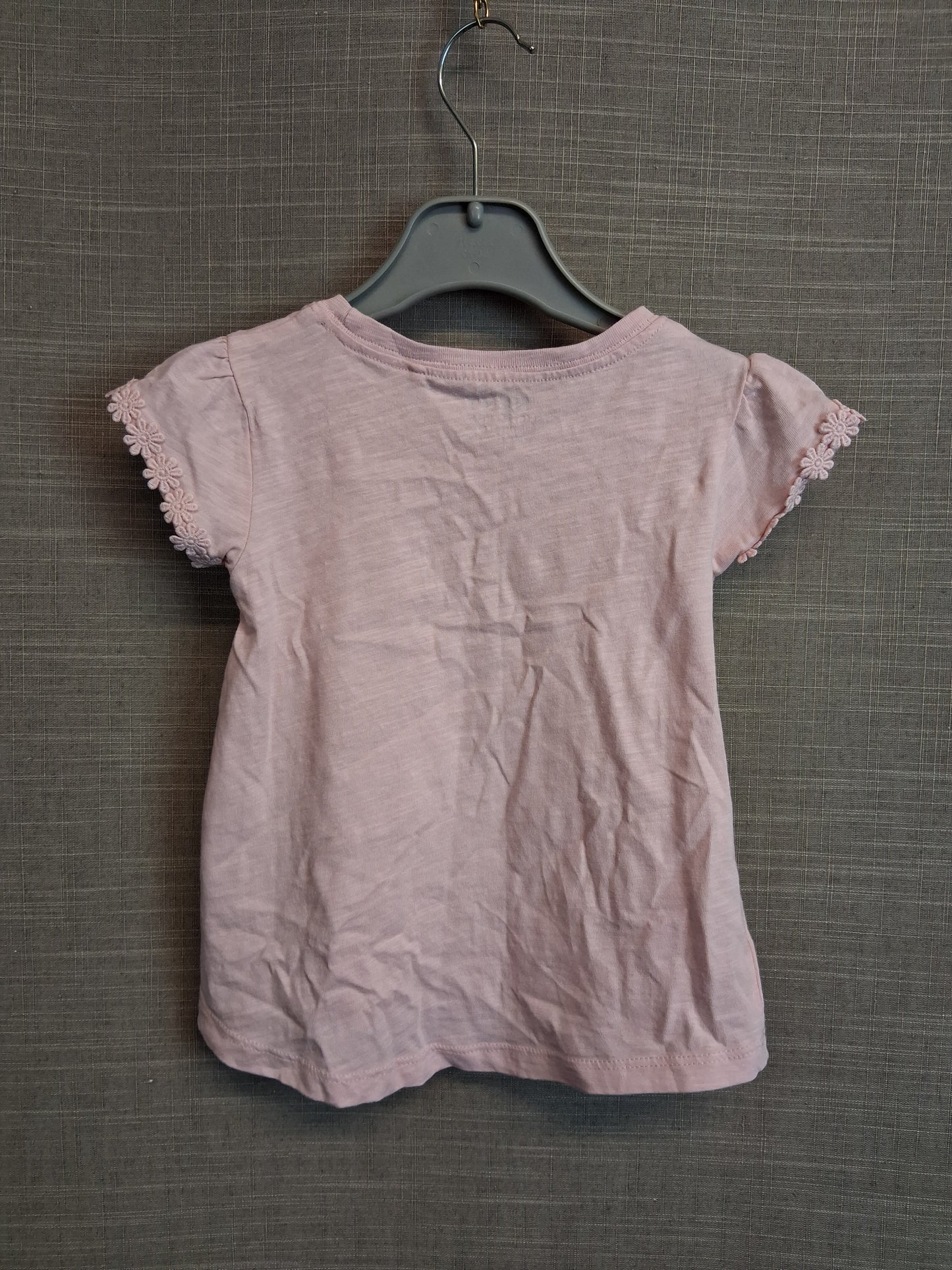 Next Girls Pale Pink T-Shirt Floral Trim Short Sleeve Age 18-24 Months