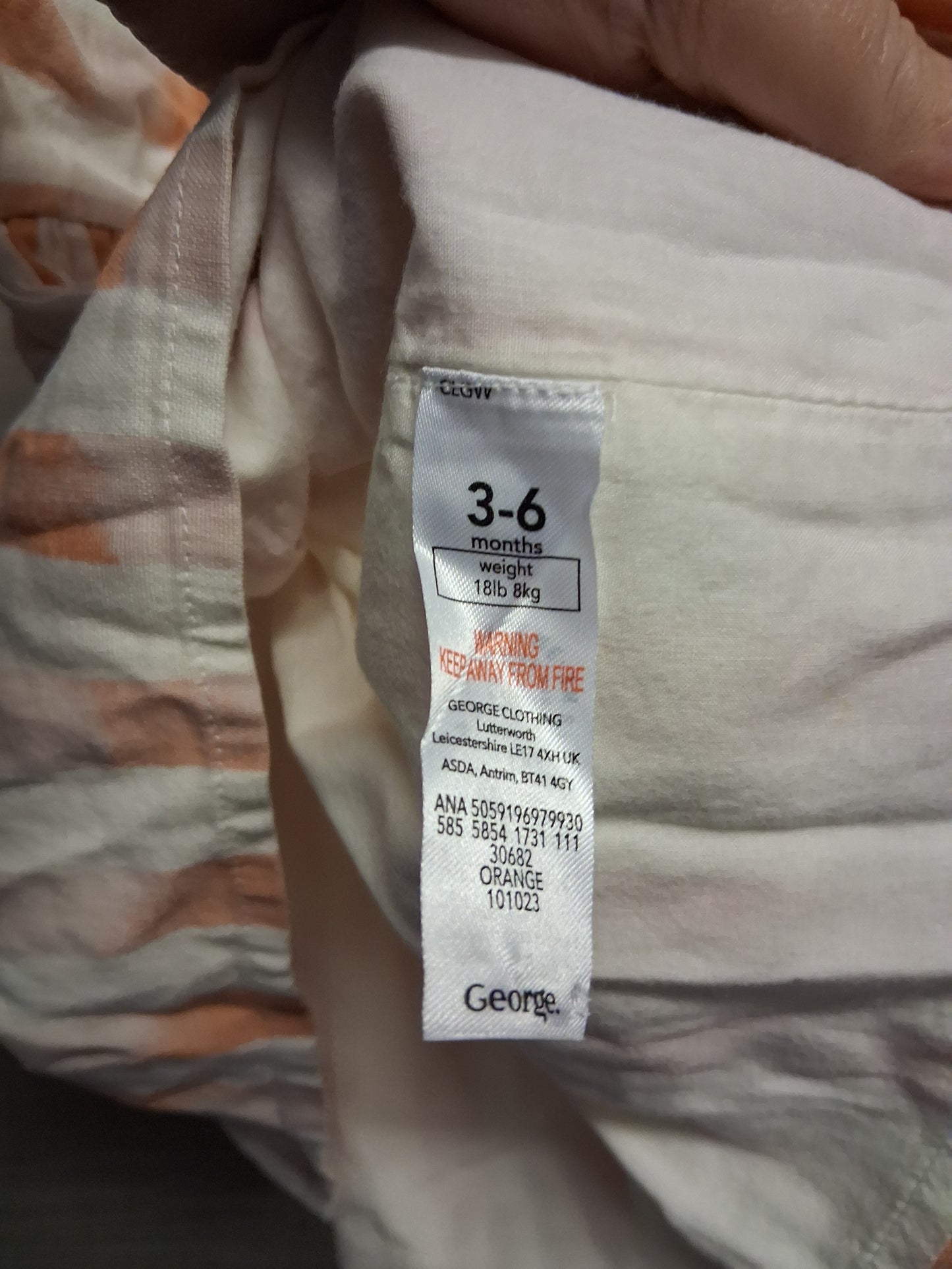 George Girls Cap Sleeve Dress Orange Stripe Age 3-6 Months