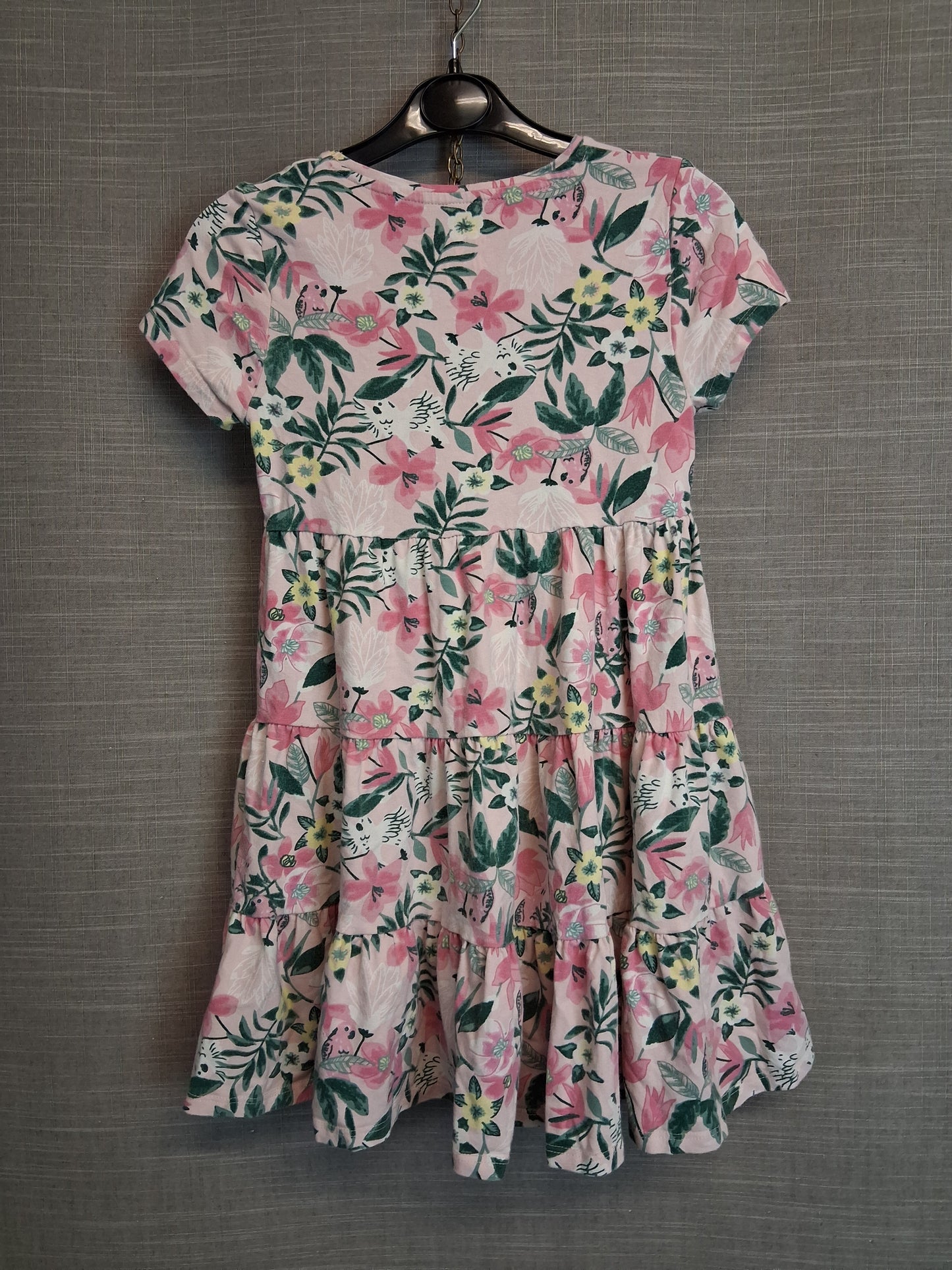 F&F Girls Pink Floral Tiered Jersey Dress Age 6-7 Years