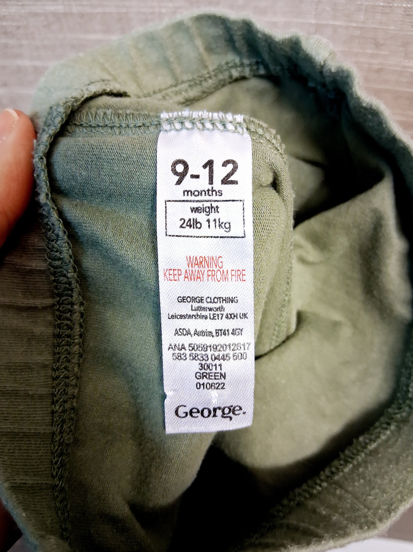 George Boys Leggings Joggers Age 9-12 Months Green Dinosaur