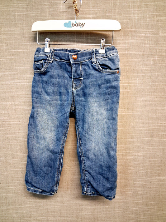 H&M Girls Blue Denim Jeans Age 9-12 Months Lined