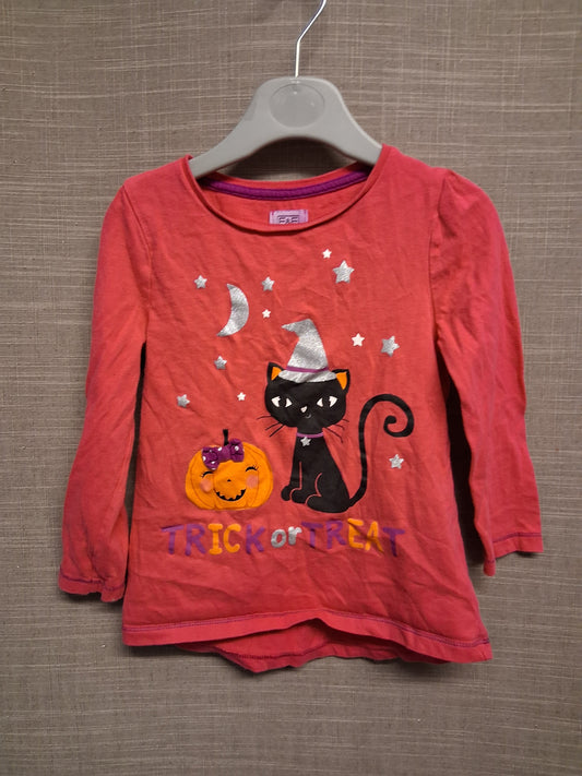 F&F Girls Halloween Pink Long Sleeve T-Shirt Black Cat Age 2-3 Years