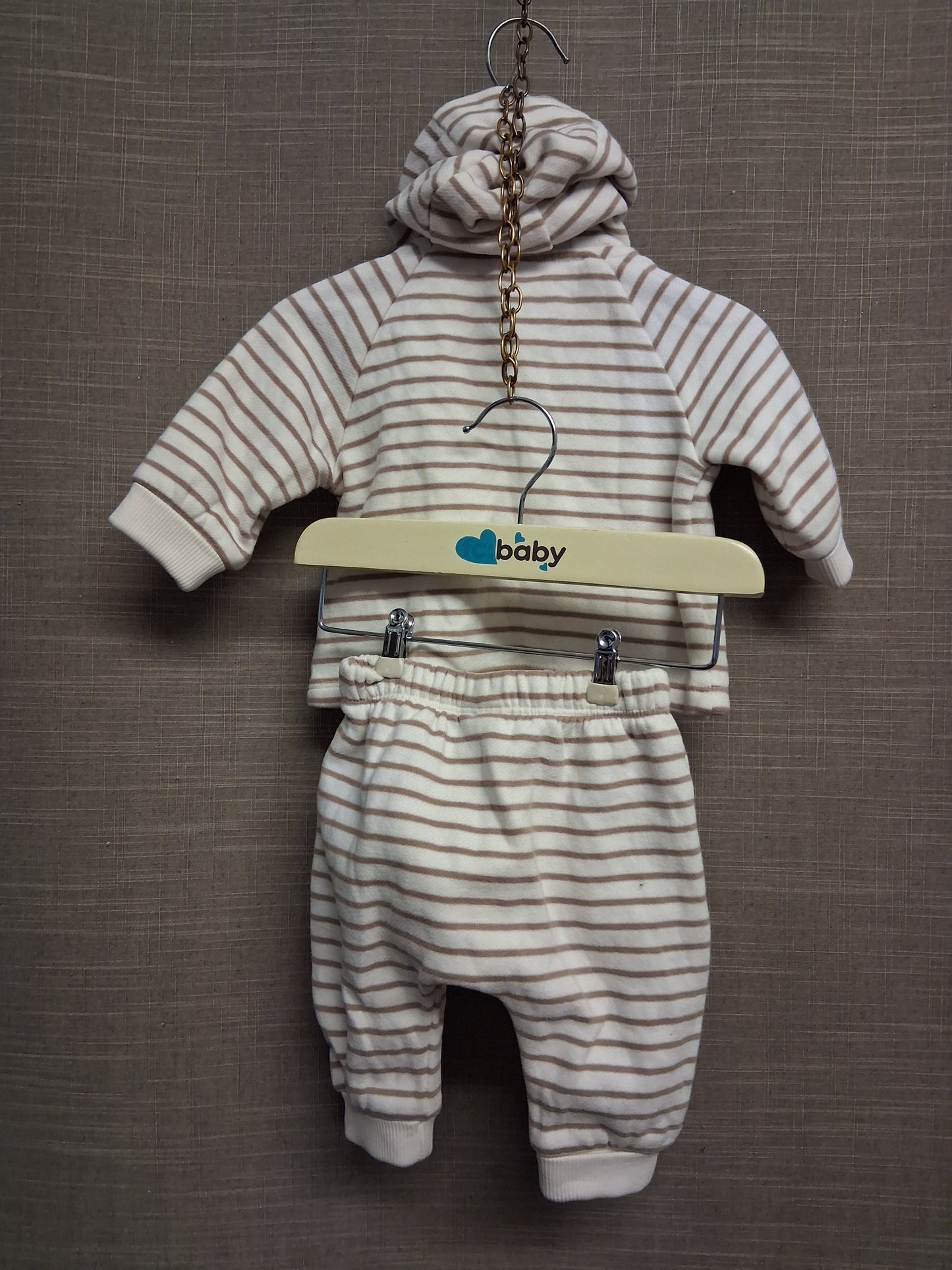 Marks and Spencers Beige Brown striped 2 piece outfit set Hoodie & Joggers Age up to 1 month
