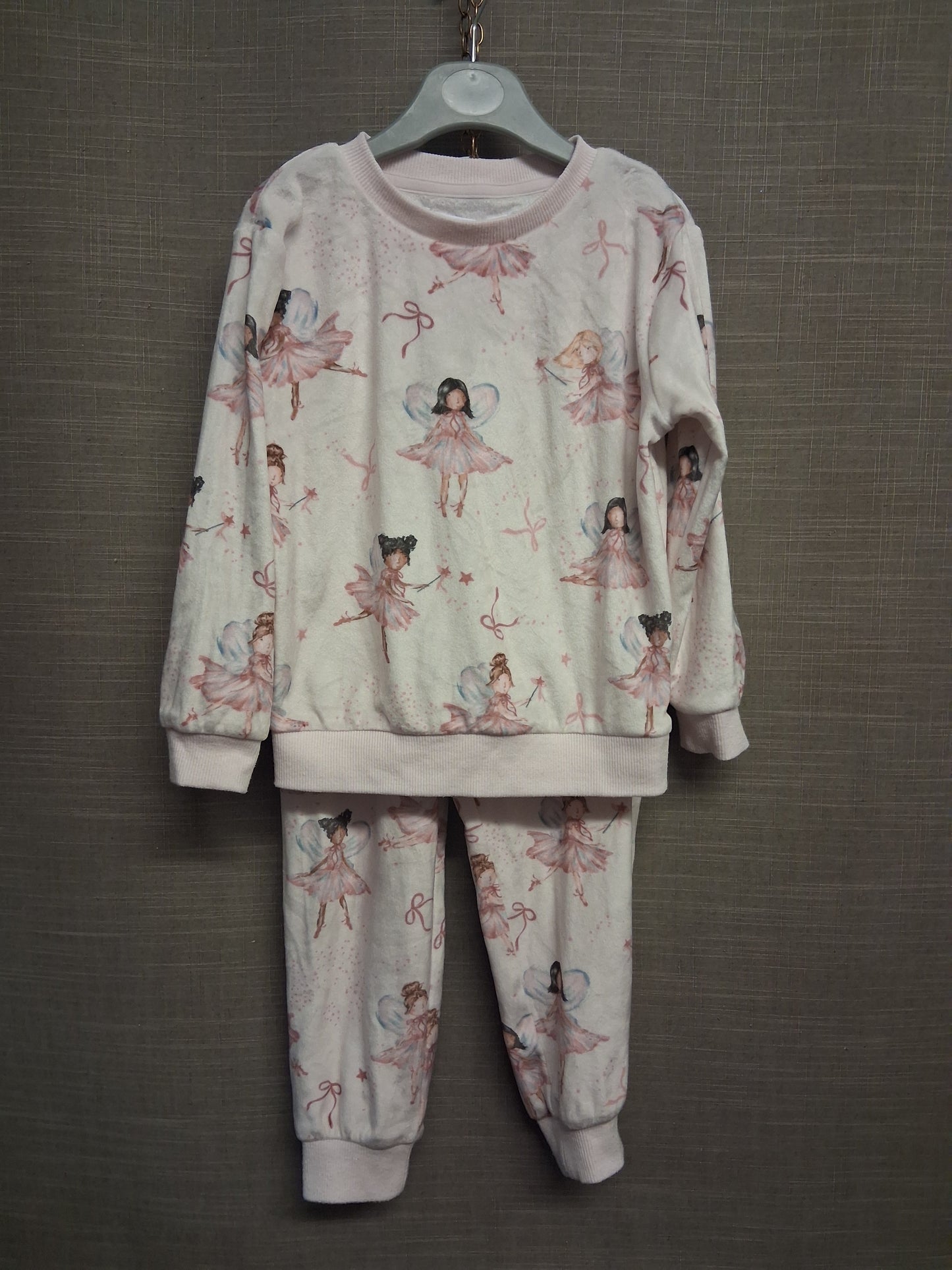 F&F Girls White Ballerina Theme Plush Pyjamas PJs Set 2 Piece Age 4-5 Years