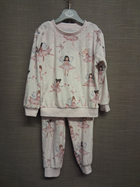 F&F Girls White Ballerina Theme Plush Pyjamas PJs Set 2 Piece Age 4-5 Years