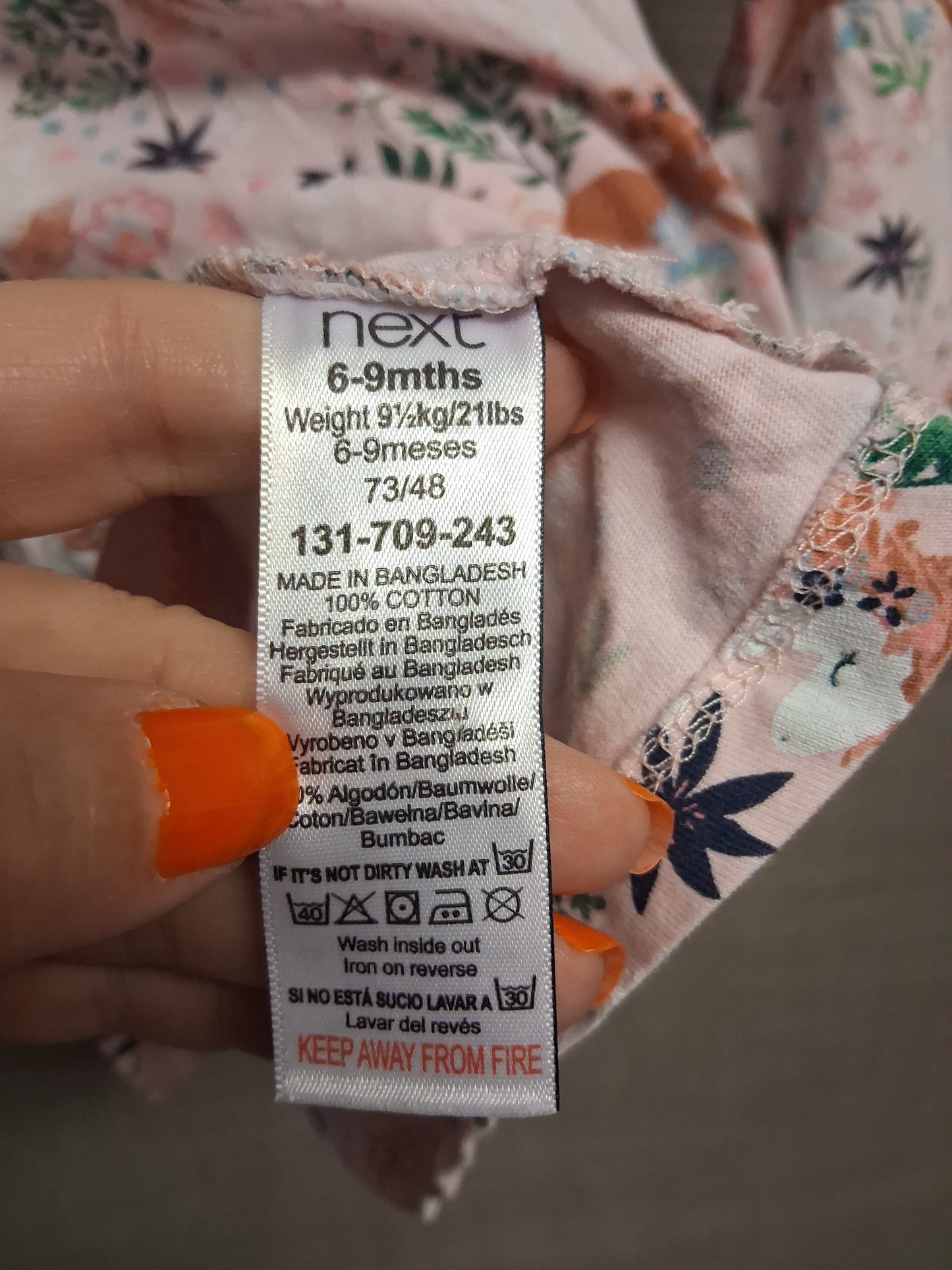 Next Girls Pink Floral Unicorn Jersey Dress Age 6-9 Months