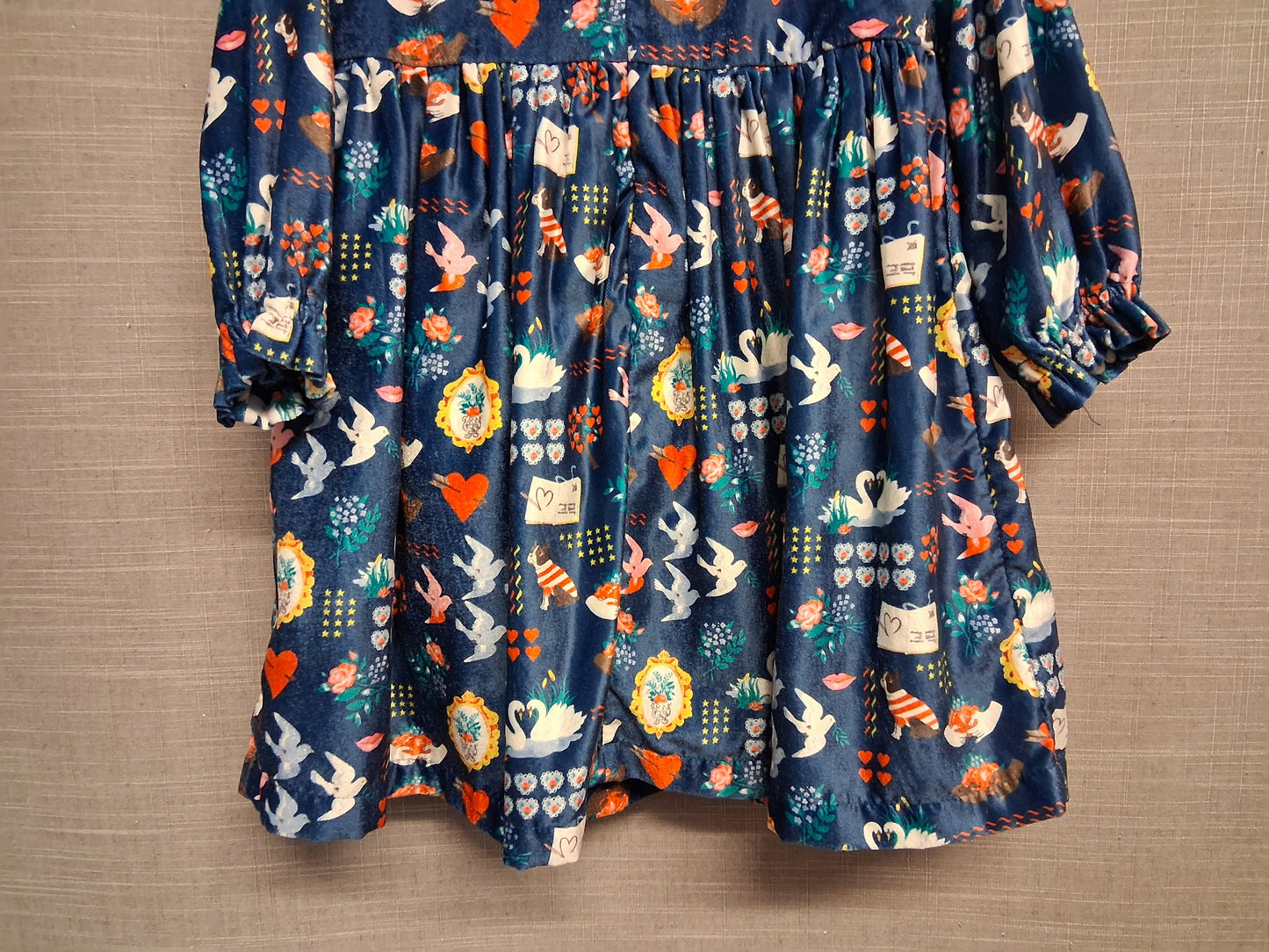 Cath Kids Cath Kidston Velour Long Sleeve Blue Dress Age 2-3 Years Peter Pan Collar Cute Print