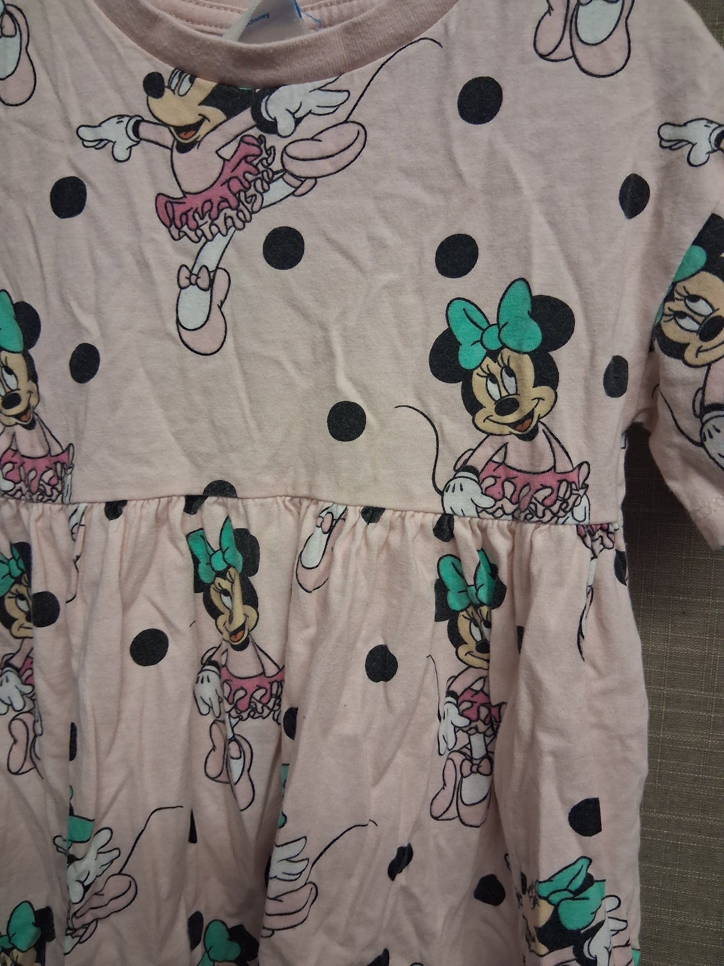 Disney Minnie Mouse Short Sleeve Pink T-Shirt Dress Age 2-3 Years