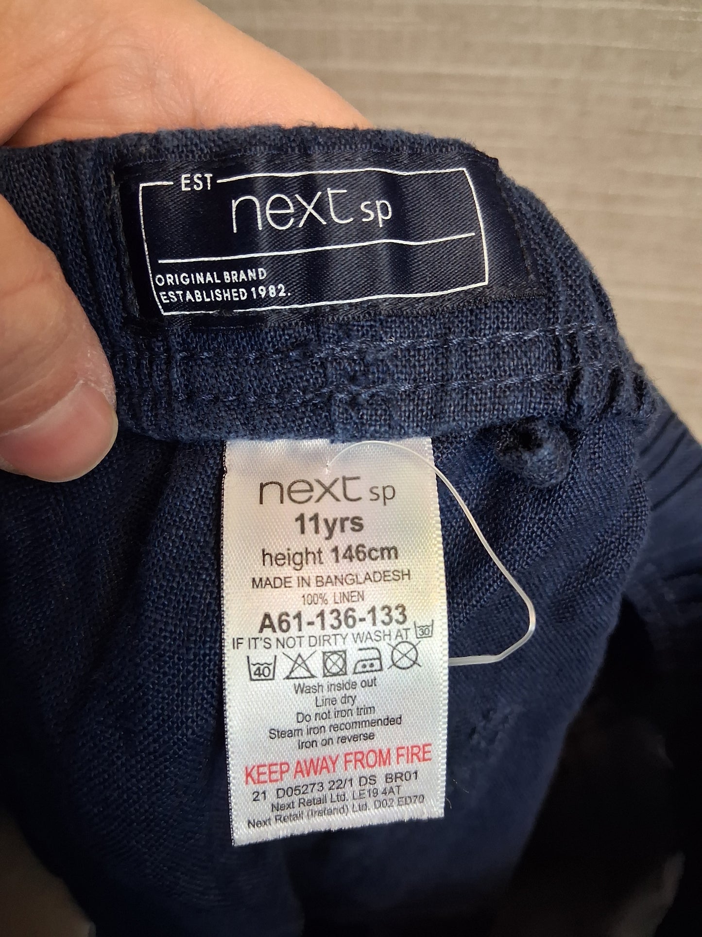 Next Boys 100% Linen Blue Shorts Age 11 Years