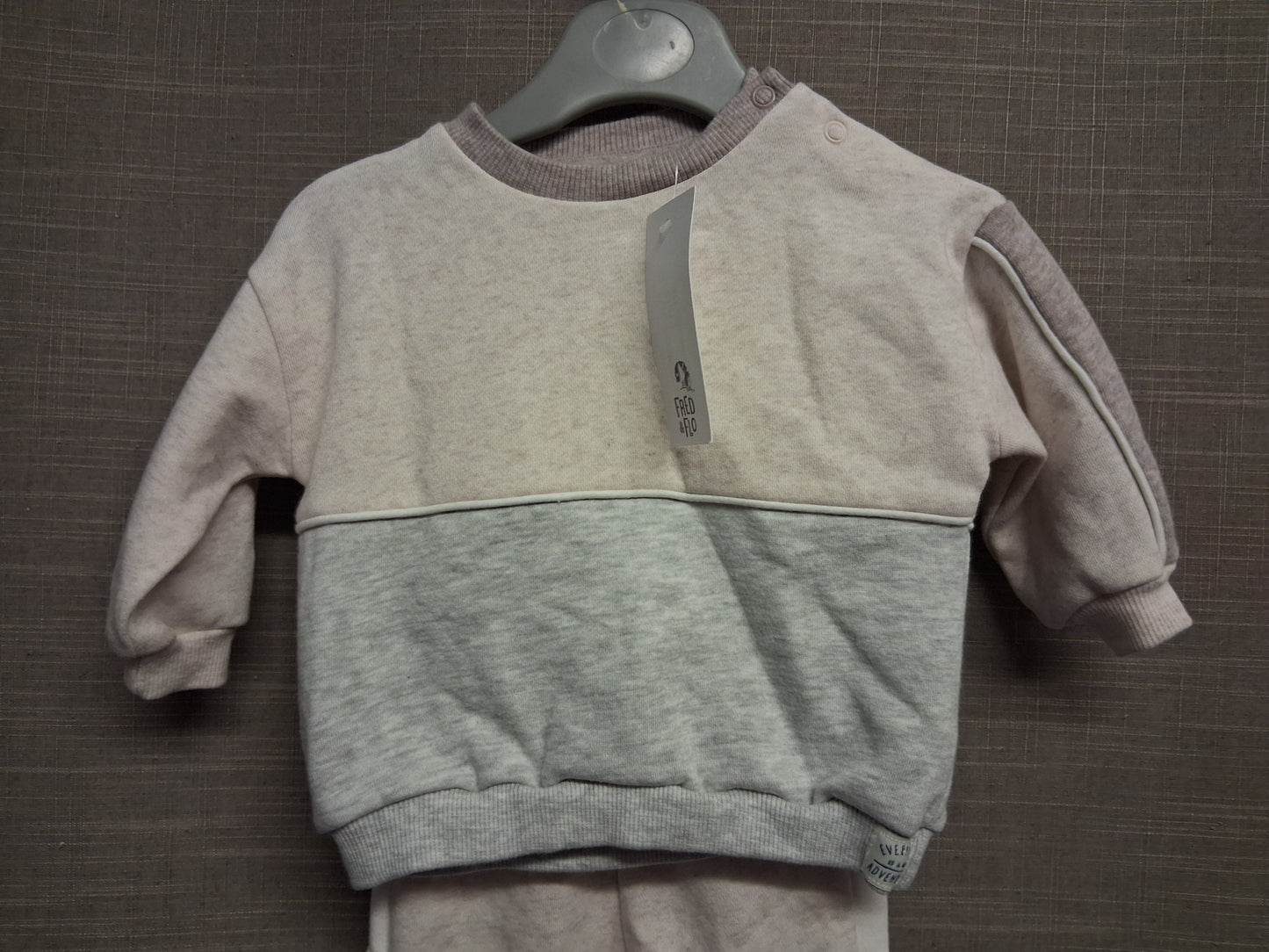 F&F Boys 2 Piece Jog Tracksuit Beige and Grey Age 0-3 Months New