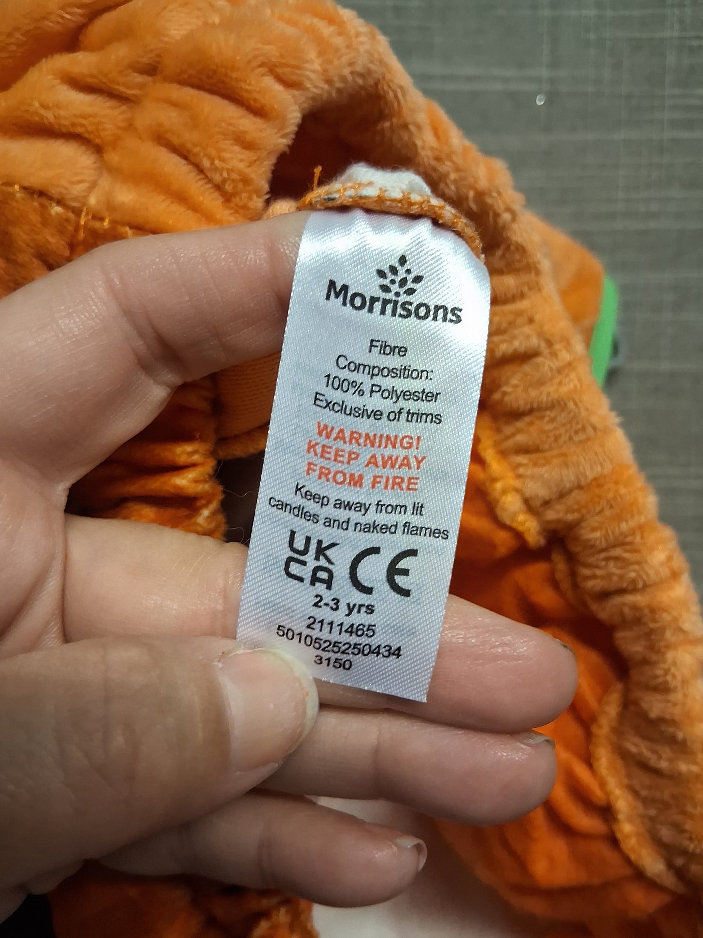 Morrisons Googly Eyed Pumpkin Costume Orange Age 2-3 Years