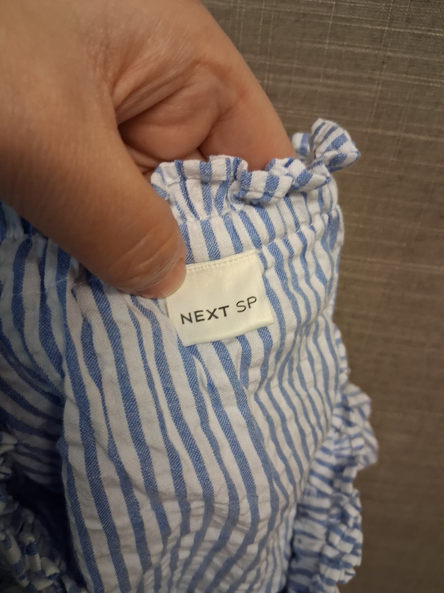 Next Girls Off the Shoulder Top Blue White Striped Ruffle Age 5-6  Years