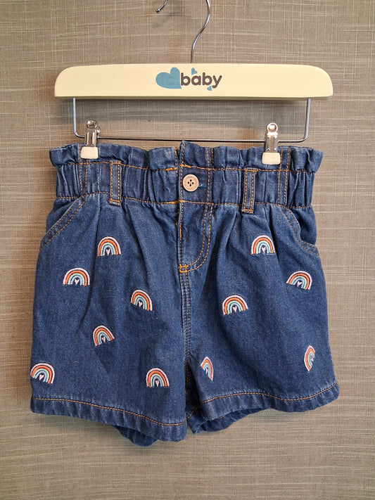 TU Girls Blue Denim Paperbag Shorts Rainbows Age 18-24 Months